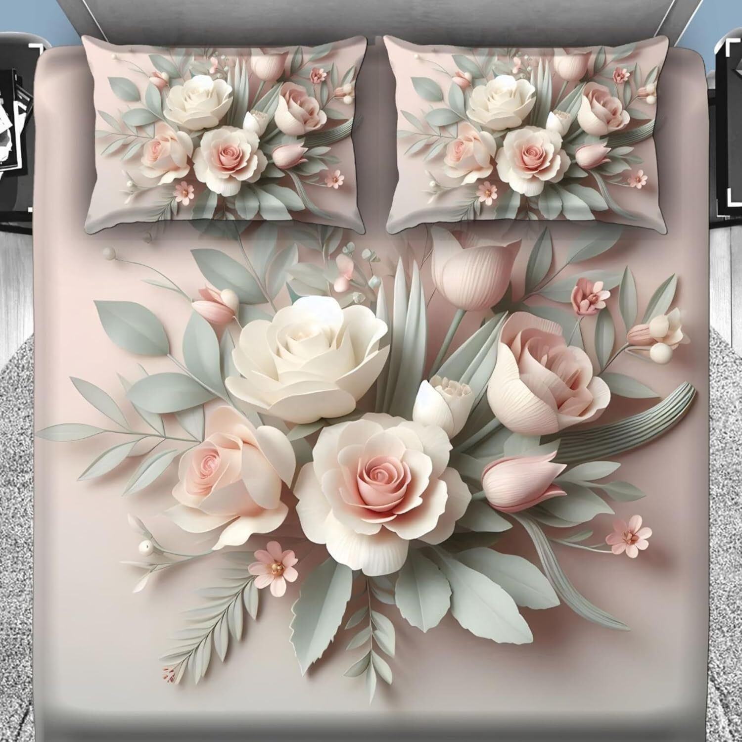 Image of JiyanshDecor Cotton Blend King Flat 220 TC Floral 1 Summer Bedsheet with 2 Pillow Covers