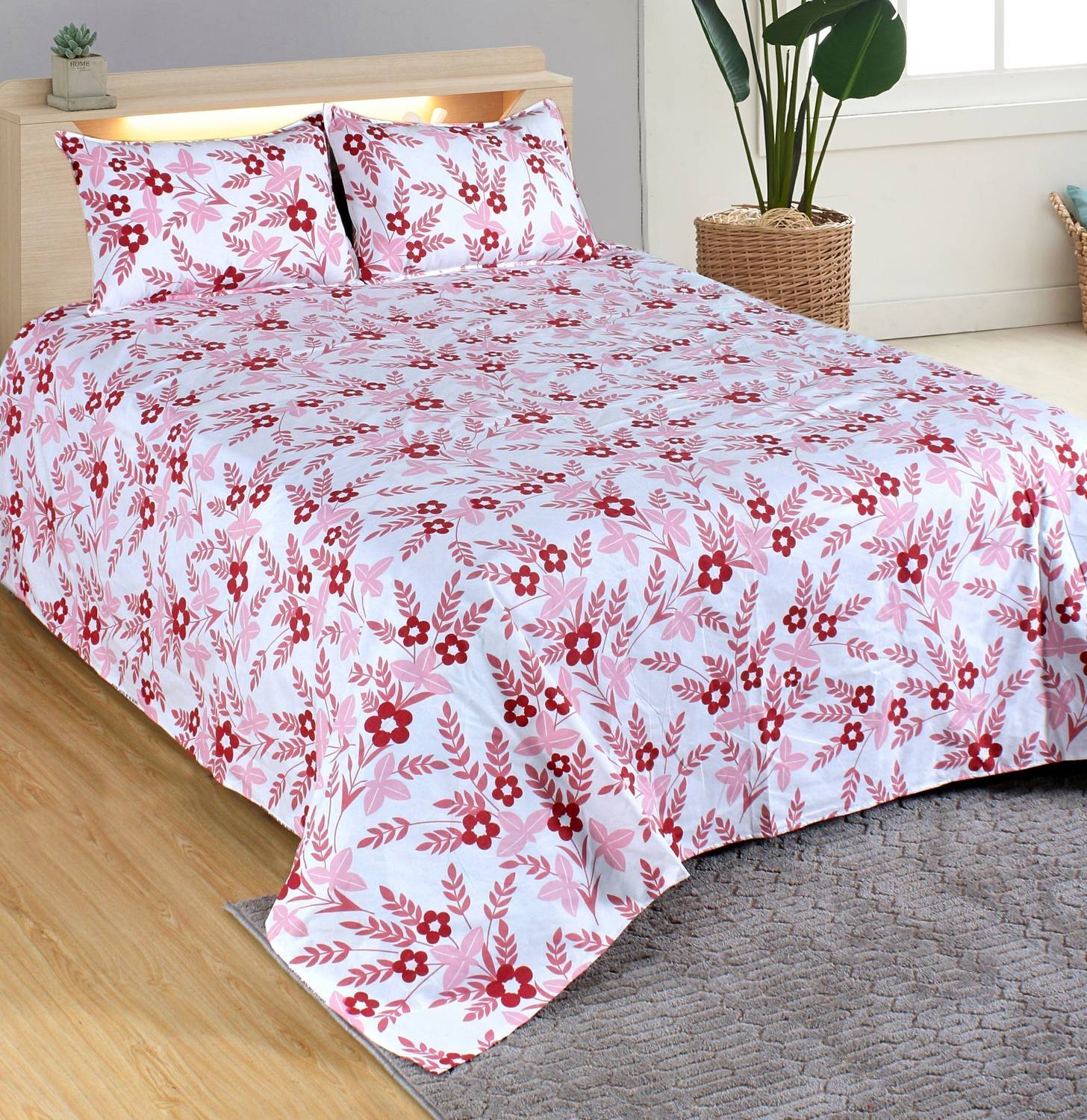 Alice Trends Cotton Double Flat 2 TC Printed 1 Bedsheet with 2 Pillow Covers