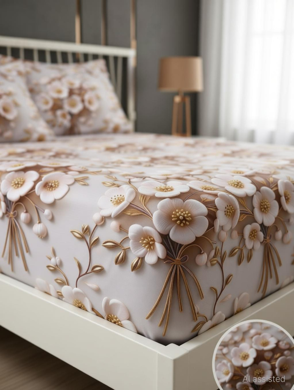 Image of Roxine Cotton King, Queen, Double Fitted (Elastic) 380 TC Self Design 1 Bedsheet