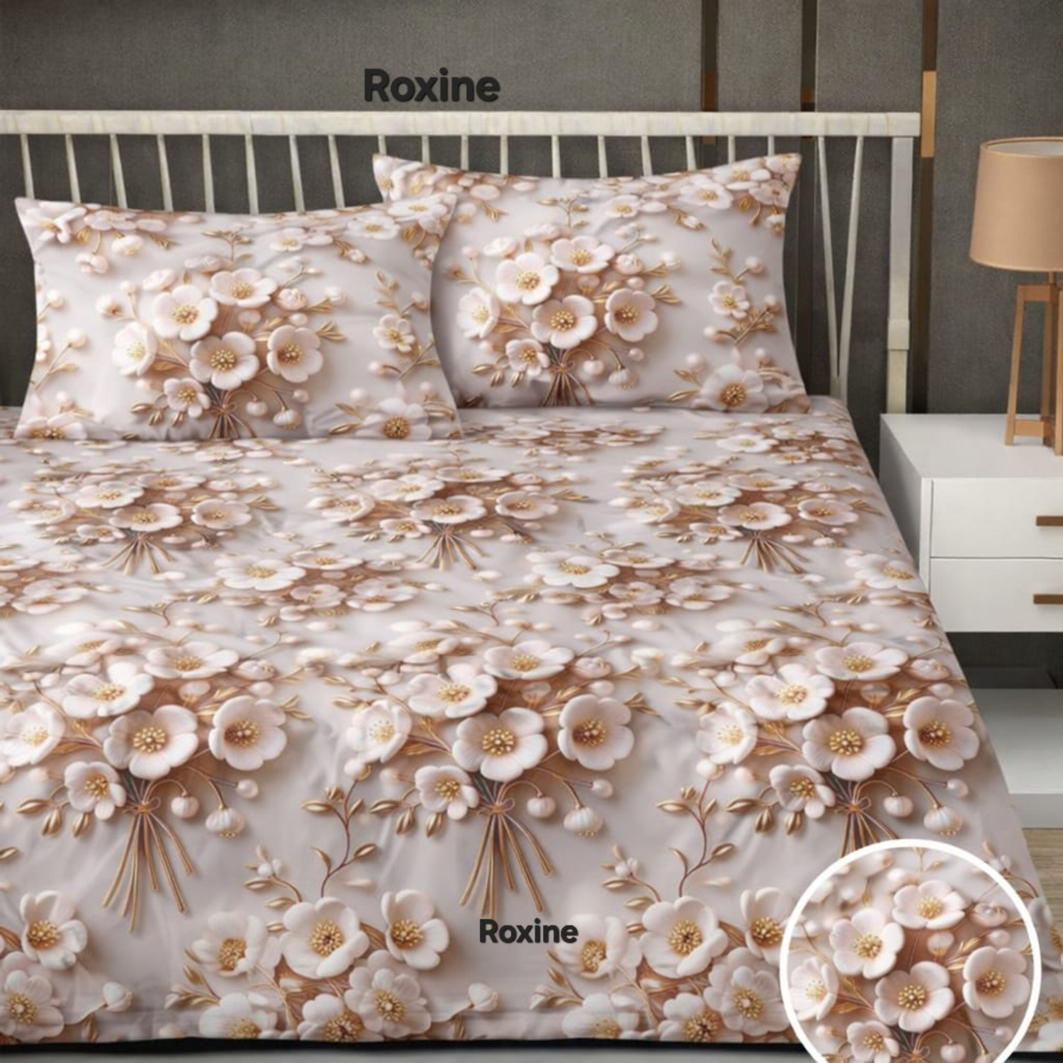 Image of Roxine Cotton King, Queen, Double Fitted (Elastic) 380 TC Self Design 1 Bedsheet