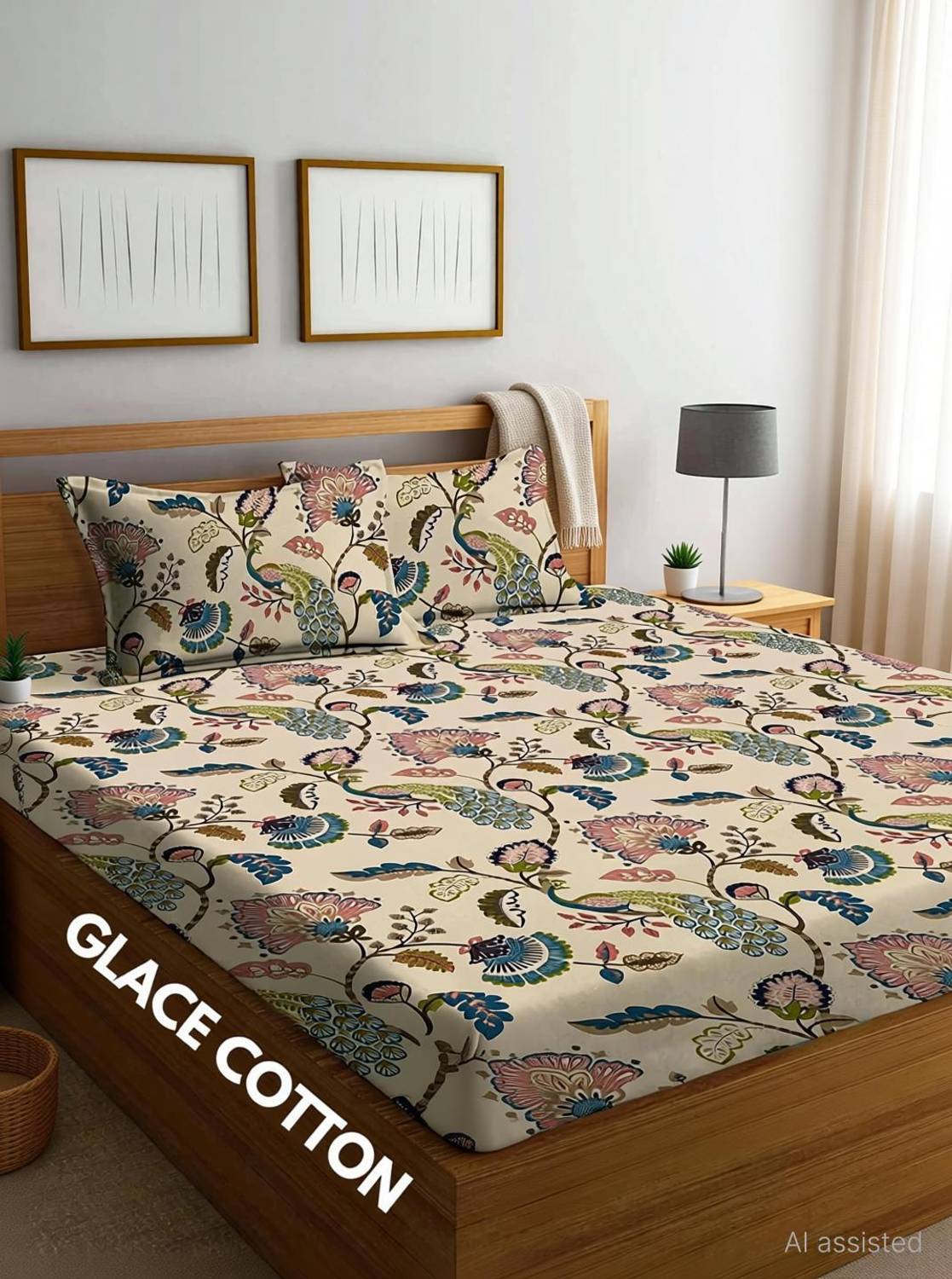SHOPHOX Cotton Double, King Fitted (Elastic) 210 TC Printed 1 Bed