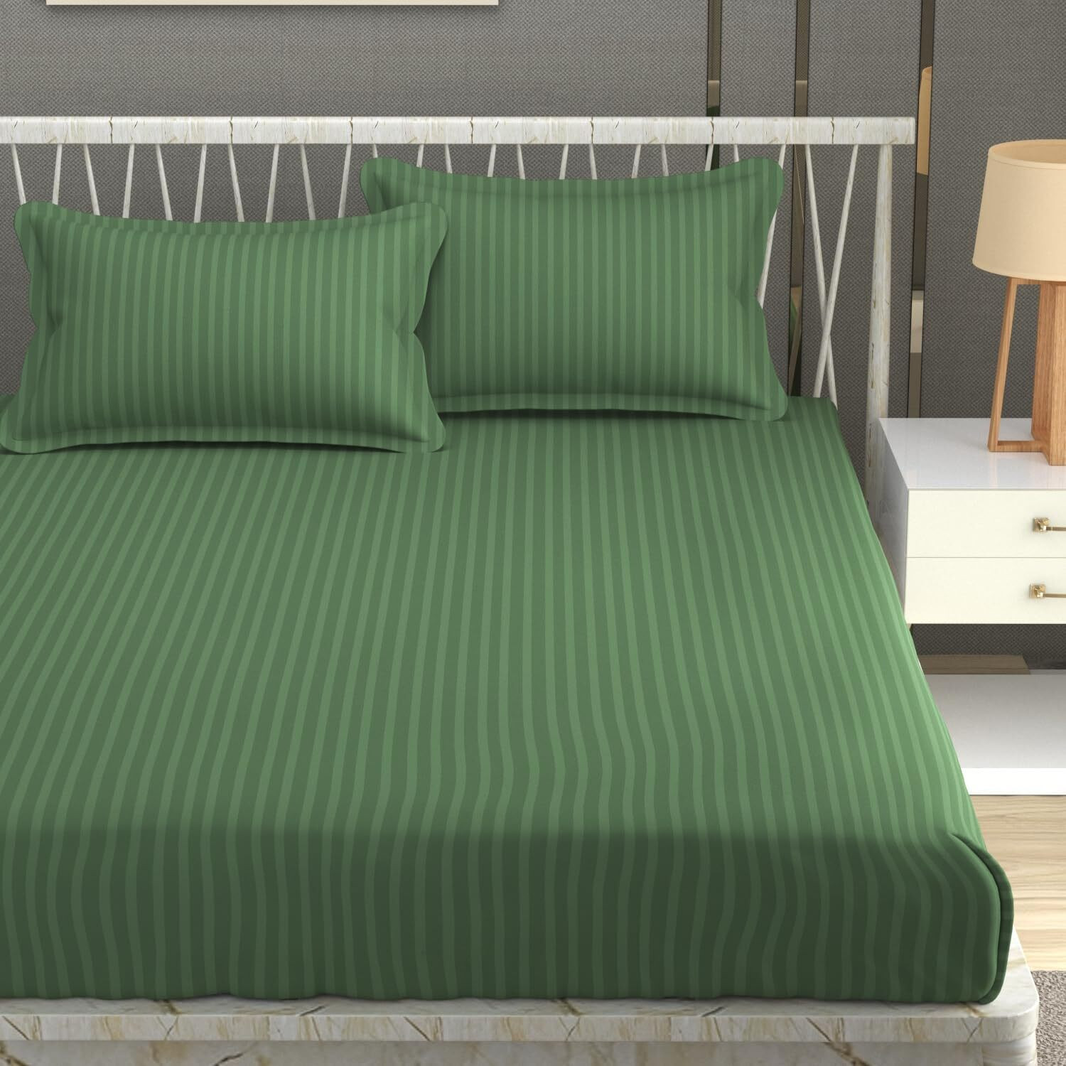 Image of HOMIMPEX Cotton, Microfiber Double Flat 350 TC Striped 1 Summer Bedsheet with 2 Pillow Covers