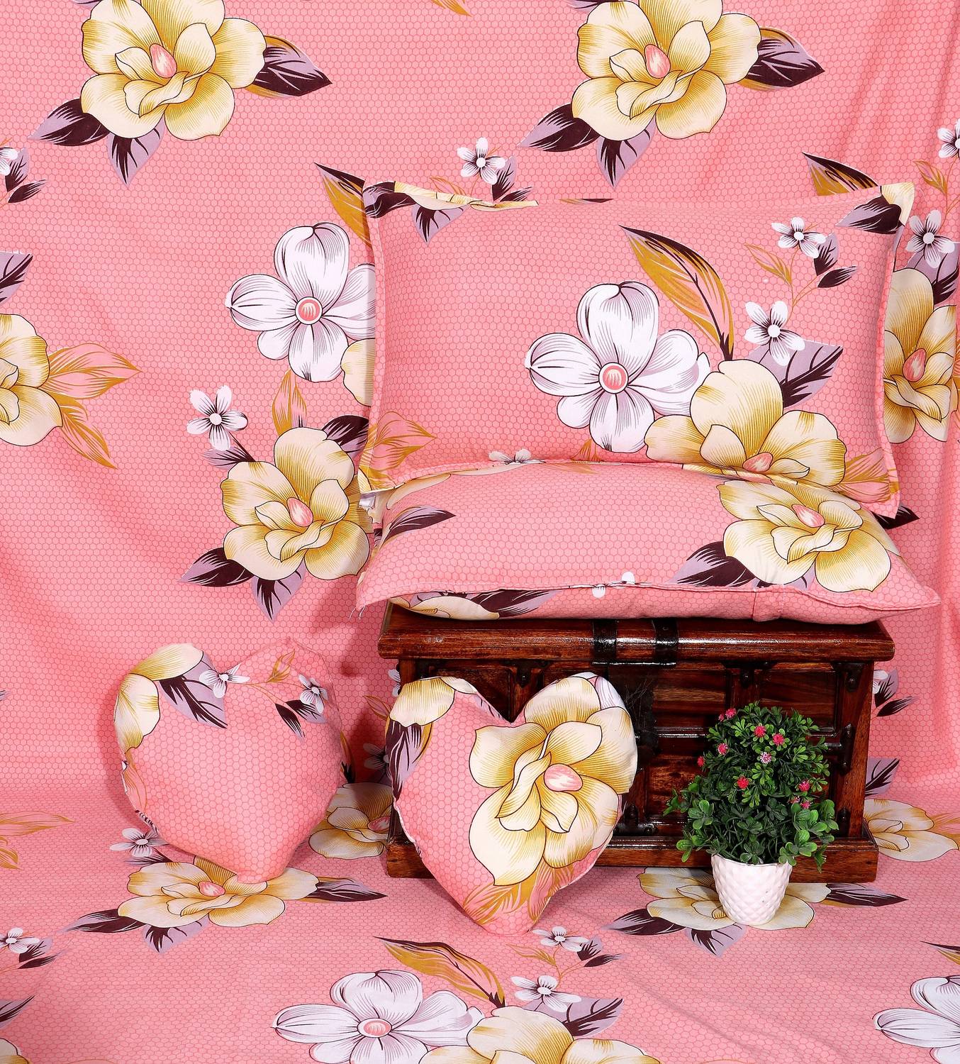 frisly Cotton Double Flat 290 TC Floral 1 Summer Bedsheet with 2