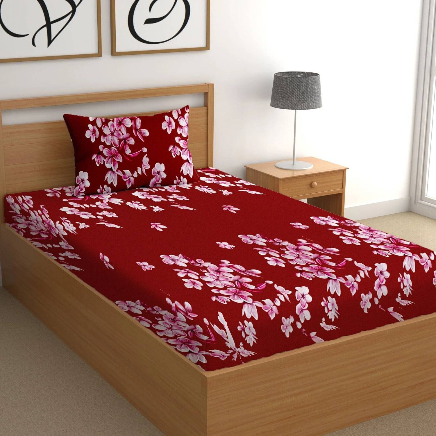 CG Homes Cotton Single Flat 180 TC Printed 1 Bedsheet with 2 Pill