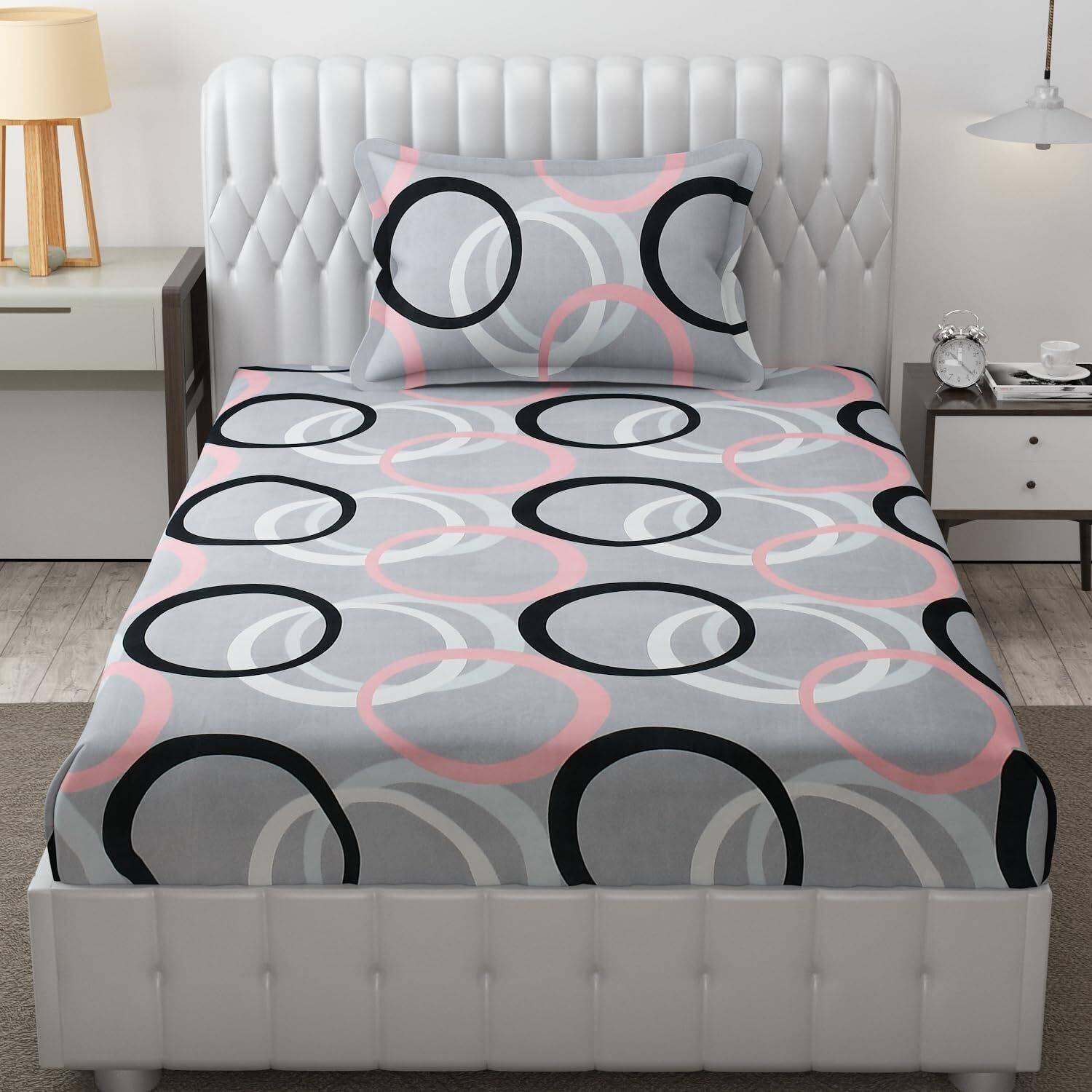 JaiAmbayFabs Cotton Single Flat 144 TC Printed 1 Bedsheet with 2 Pillow Covers