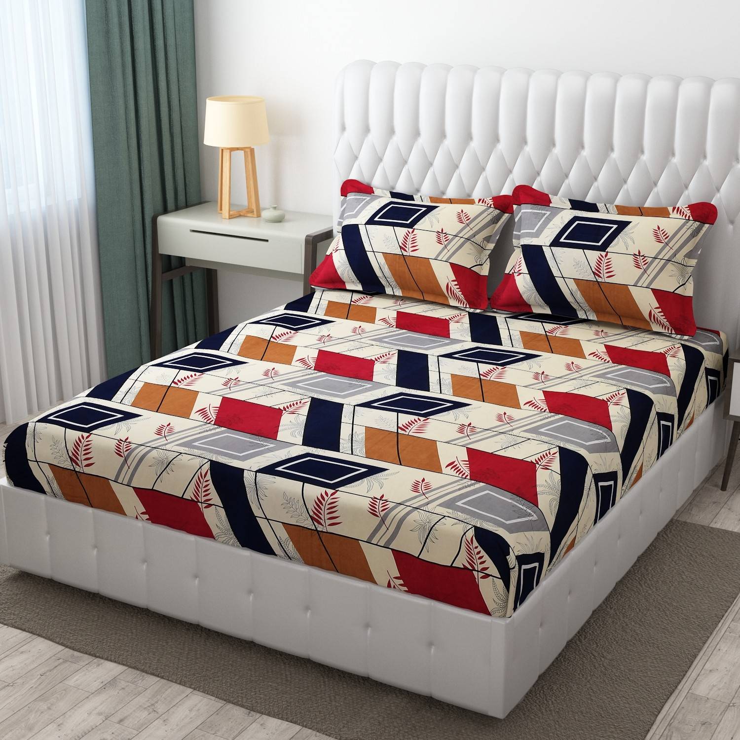 BROMWICK Microfiber Double Flat 300 TC Printed 1 Bedsheet with 2
