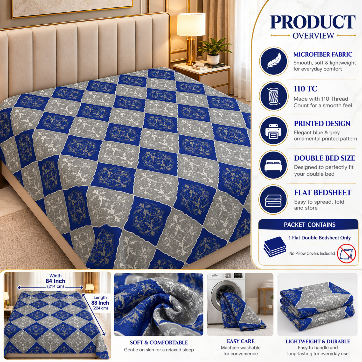 Image of DREAM LIVING Microfiber Double Flat 110 TC Printed 1 Bedsheet