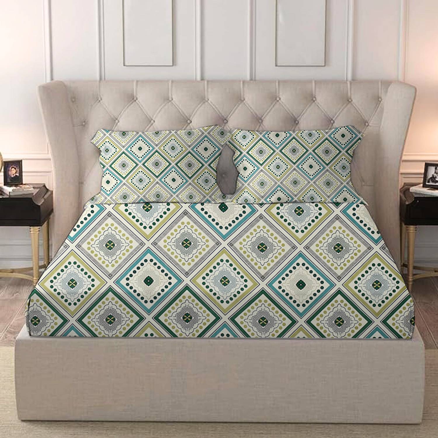 BROMWICK Cotton Double Fitted (Elastic) 251 TC 3D Printed 1 Bedsh