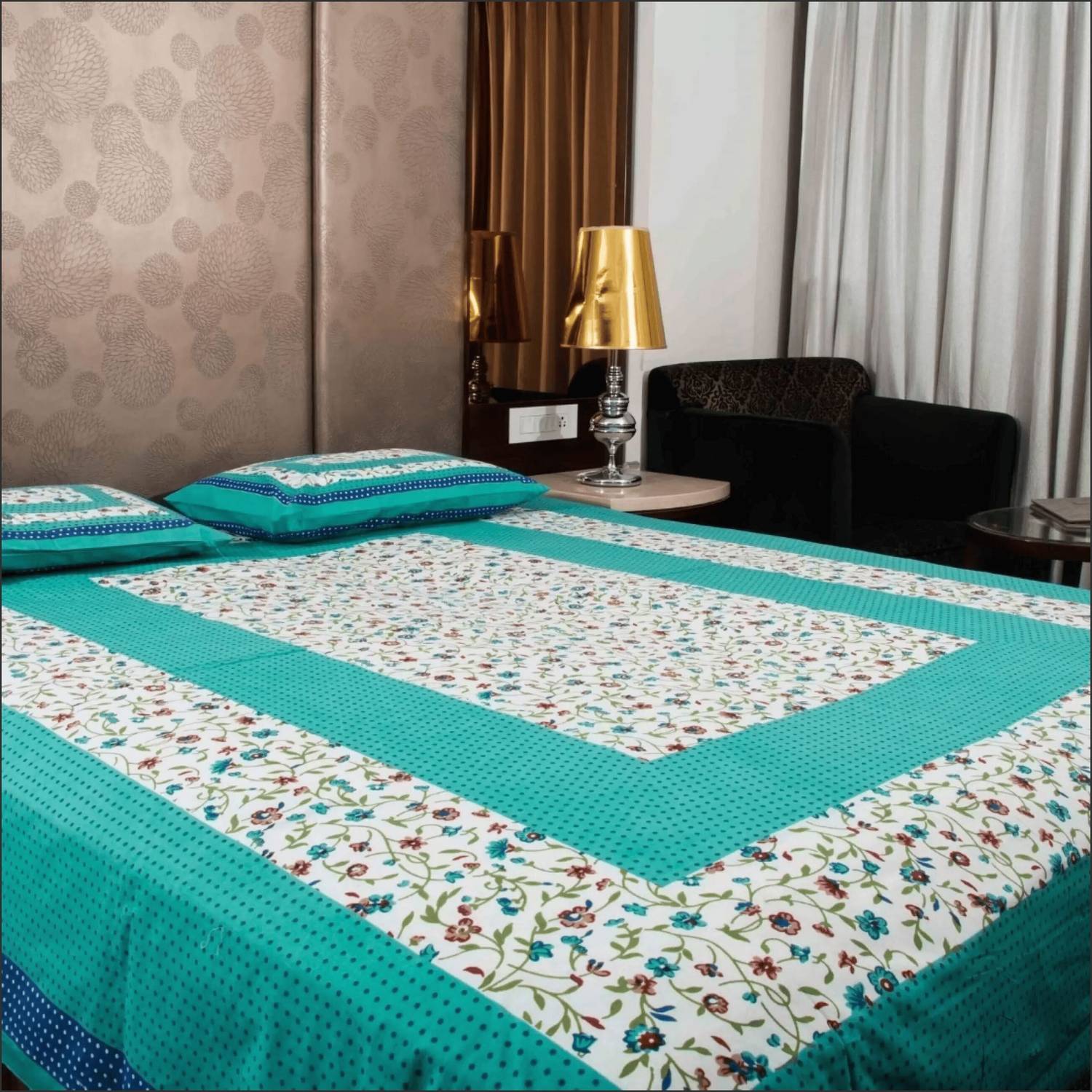 Leo Creation Cotton Double Flat 144 TC Jaipuri Prints 1 Bedsheet