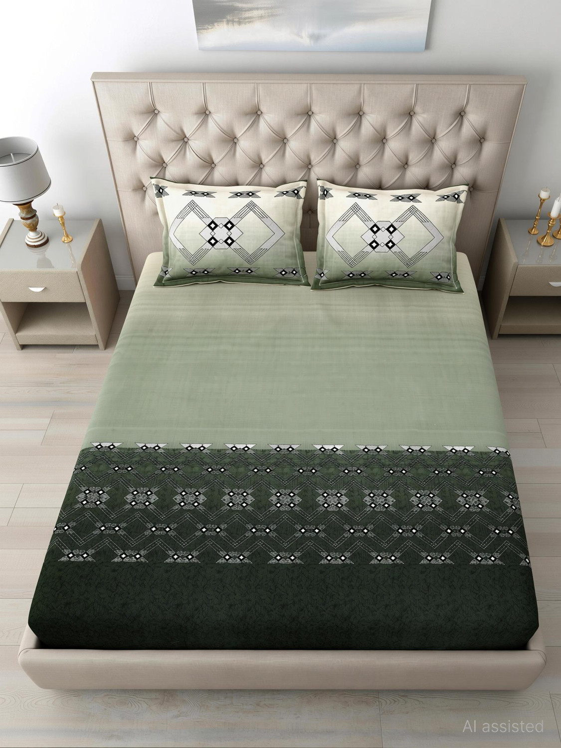 Image of Mafatlal Cotton King Flat 186 TC Geometric 1 Bedsheet with 2 Pillow Covers