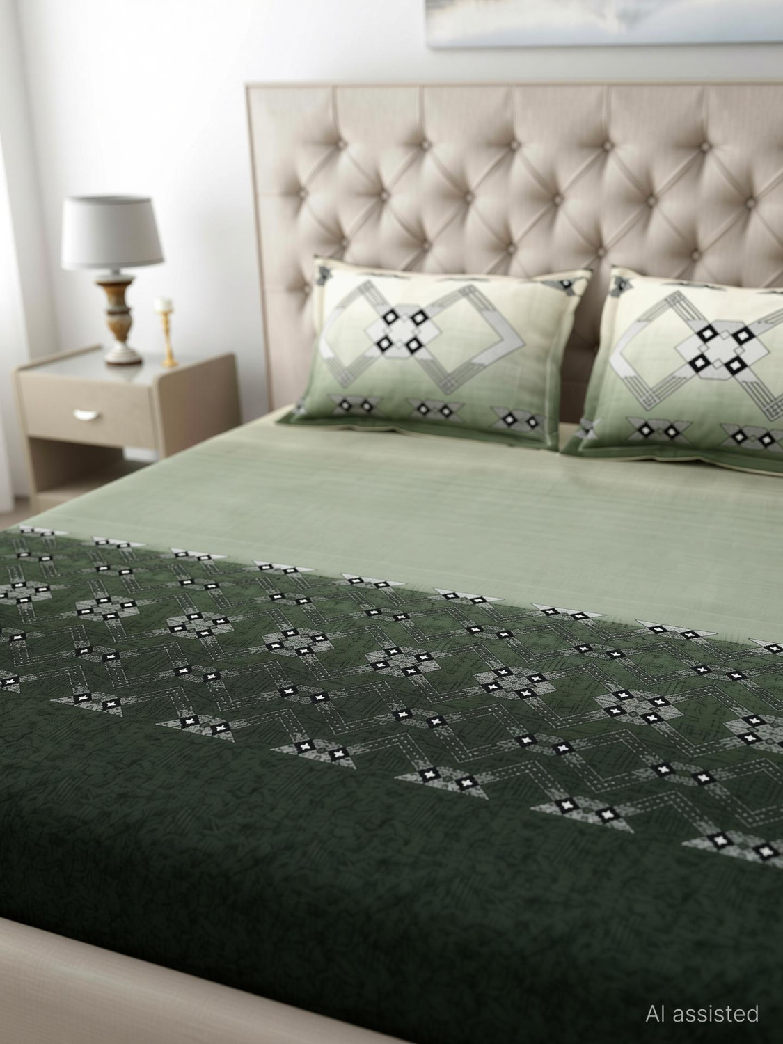 Image of Mafatlal Cotton King Flat 186 TC Geometric 1 Bedsheet with 2 Pillow Covers