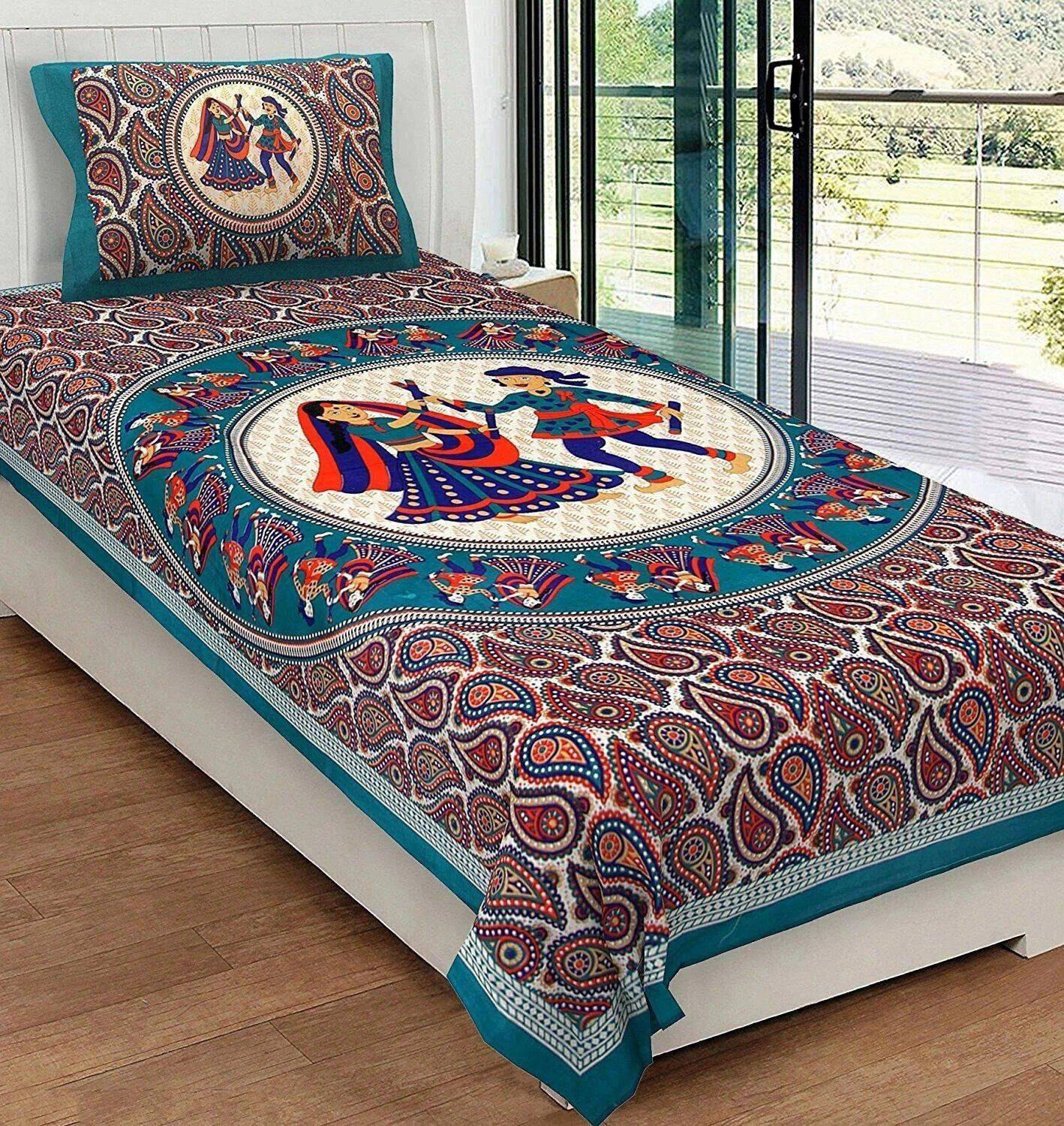 Leo Creation Cotton Single Flat 144 TC Jaipuri Prints 1 Bedsheet