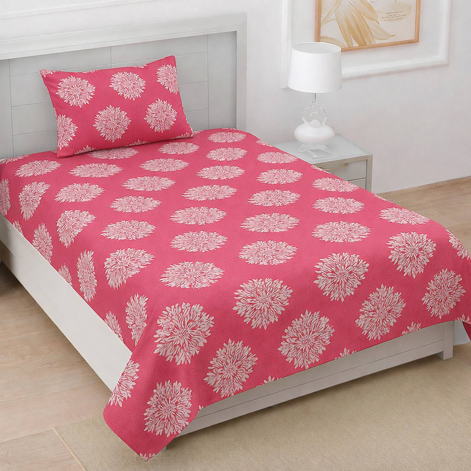 A11 M@LL Microfiber Single Flat 220 TC Floral 1 Bedsheet with 2 Pillow Covers