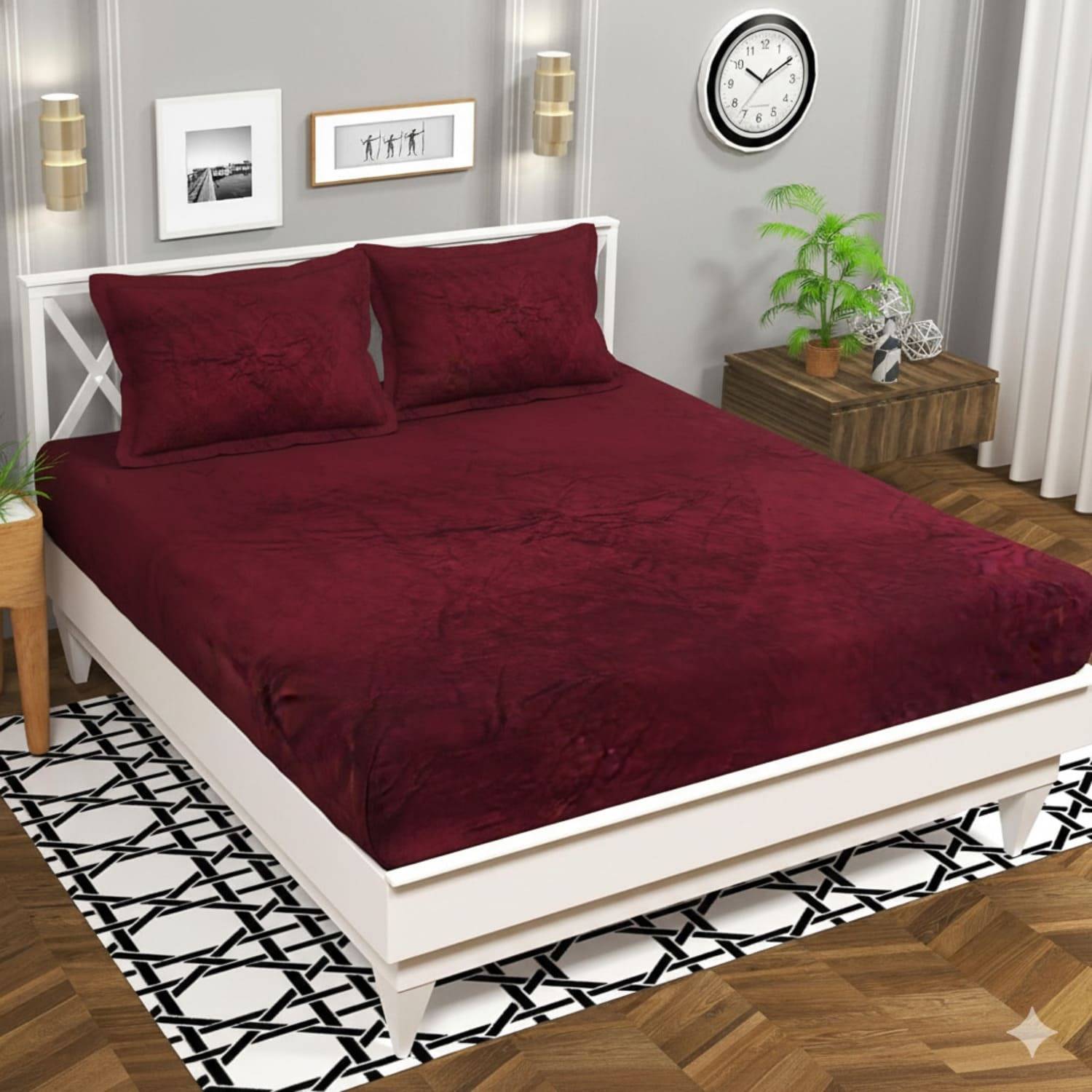 BLUEDOT Woolen King Fitted (Elastic) 300 TC Solid 1 Bedsheet with 2 Pillow Covers