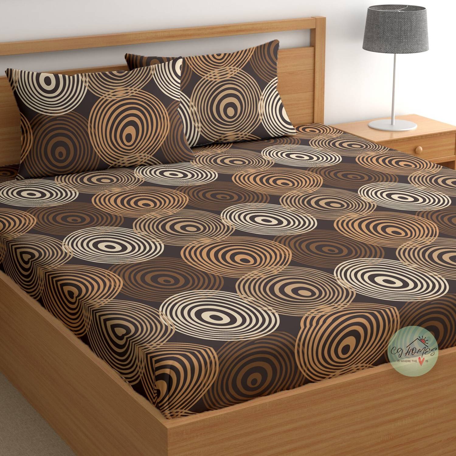 CG Homes Cotton Double Flat 180 TC Printed 1 Bedsheet with 2 Pill
