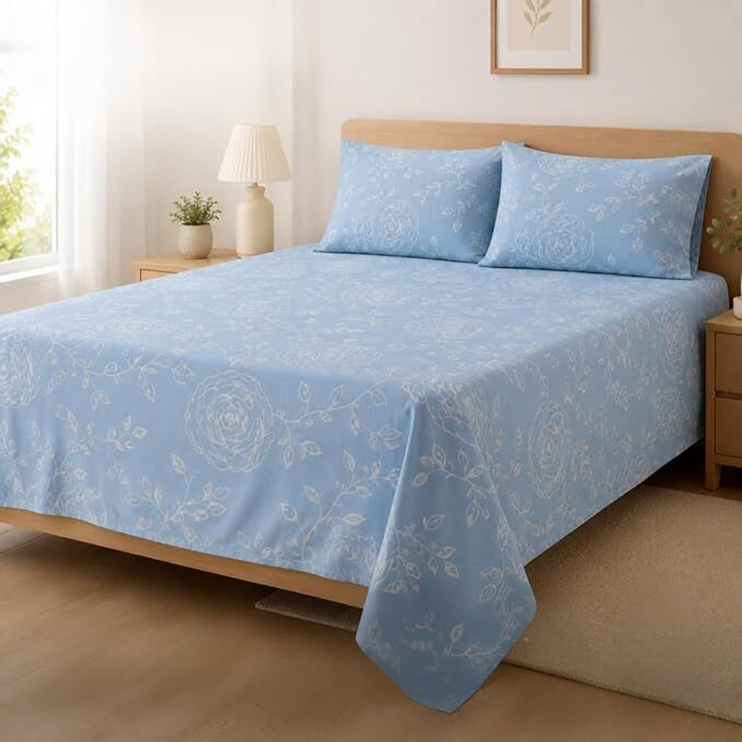 Image of parth international Cotton Double Flat 400 TC Floral 1 Bedsheet with 2 Pillow Covers