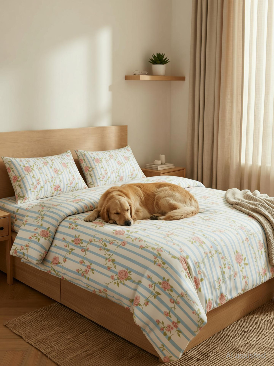 Image of haus & kinder Cotton Double Flat 144 TC Floral 1 Bedsheet with 2 Pillow Covers