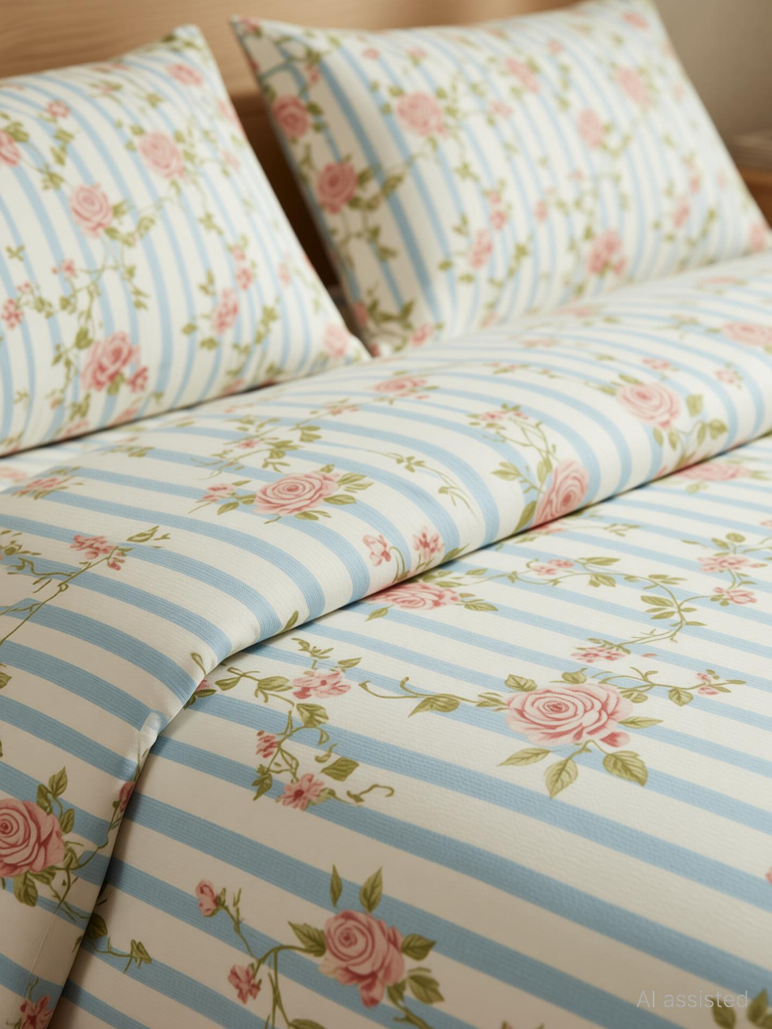 Image of haus & kinder Cotton Double Flat 144 TC Floral 1 Bedsheet with 2 Pillow Covers