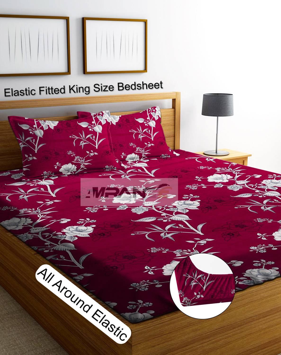 Amrange Cotton King Fitted (Elastic) 190 TC 3D Printed 1 Bedsheet