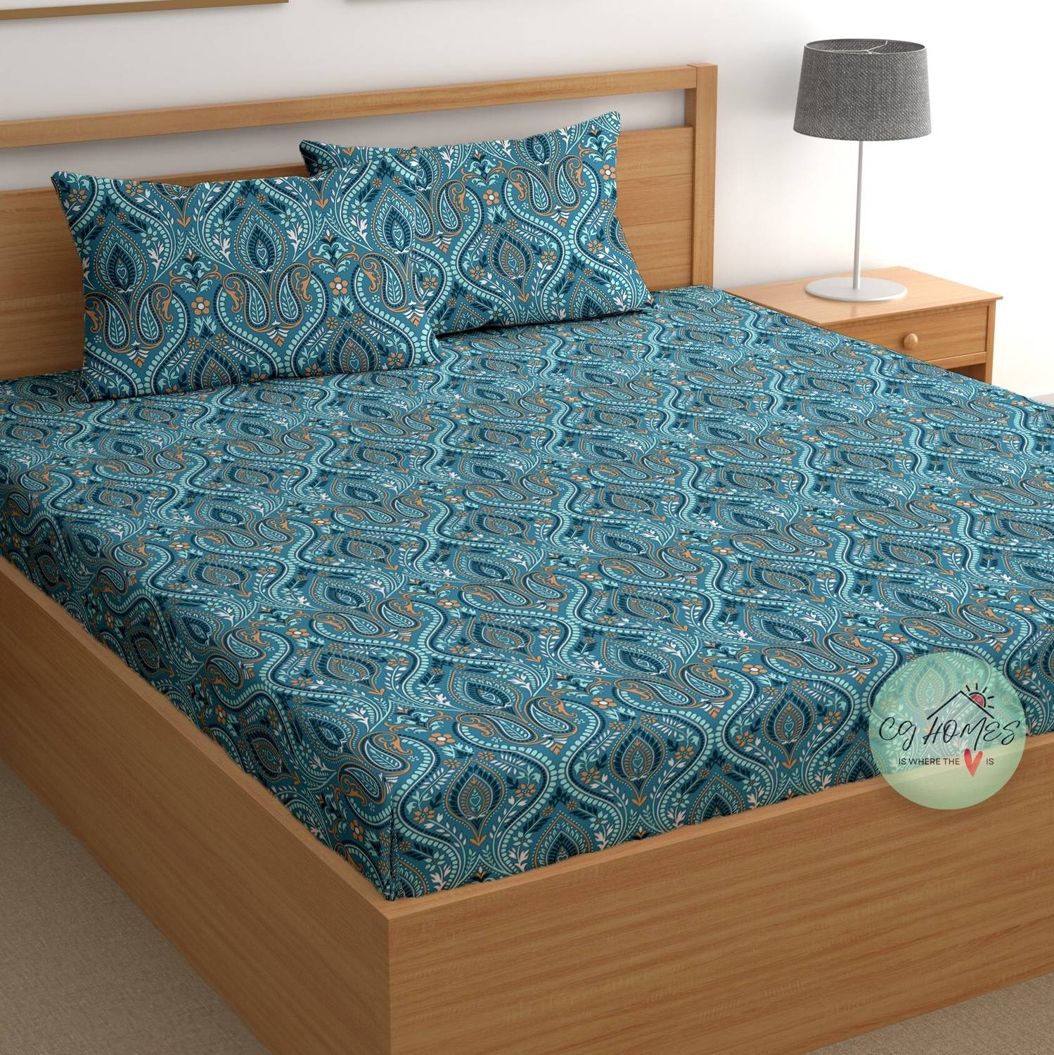 CG Homes Cotton Double Flat 180 TC Printed 1 Bedsheet with 2 Pill
