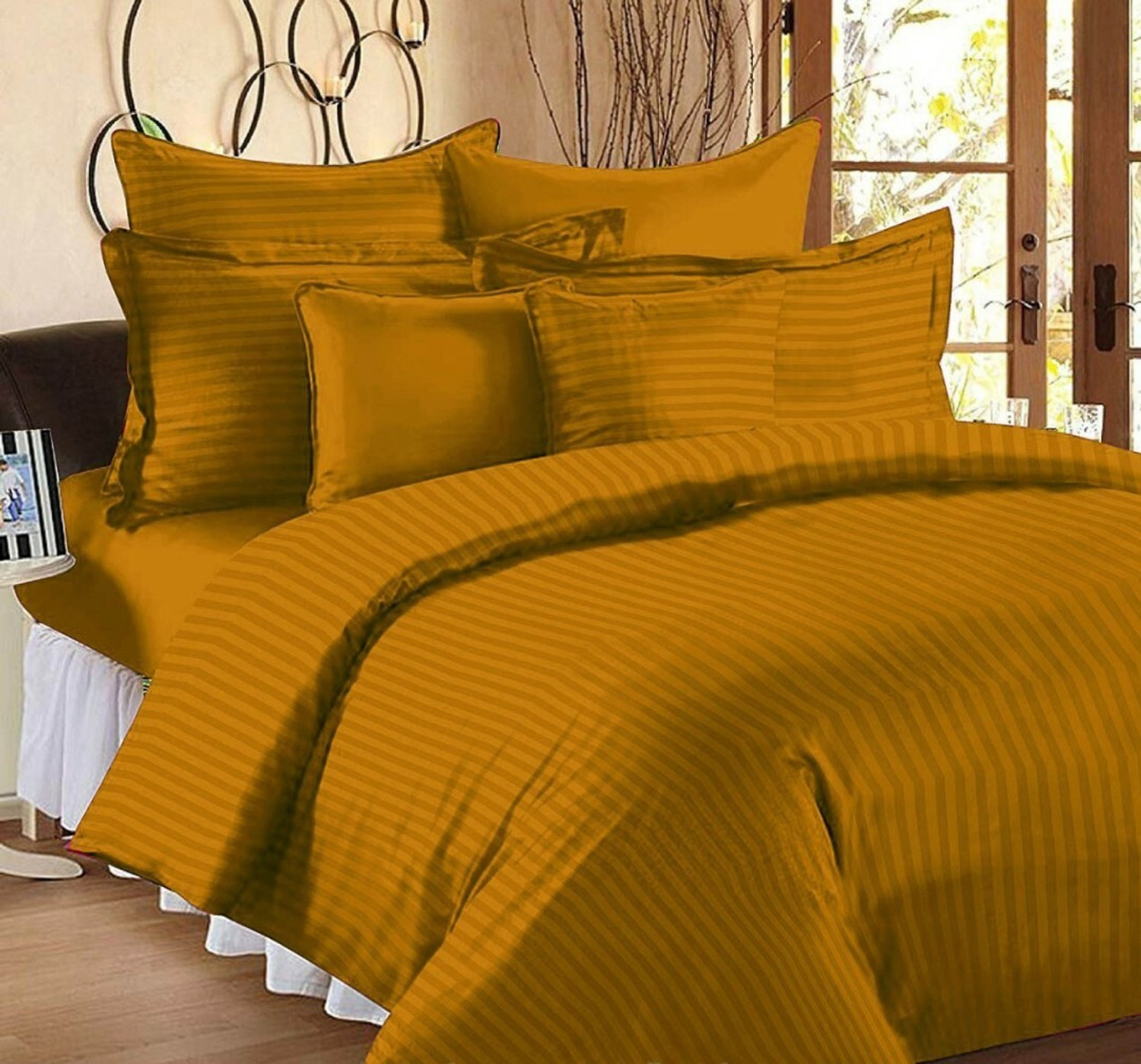 Image of n g products Cotton Double Flat 300 TC Striped 2 Bedsheets with 4 Pillow Covers