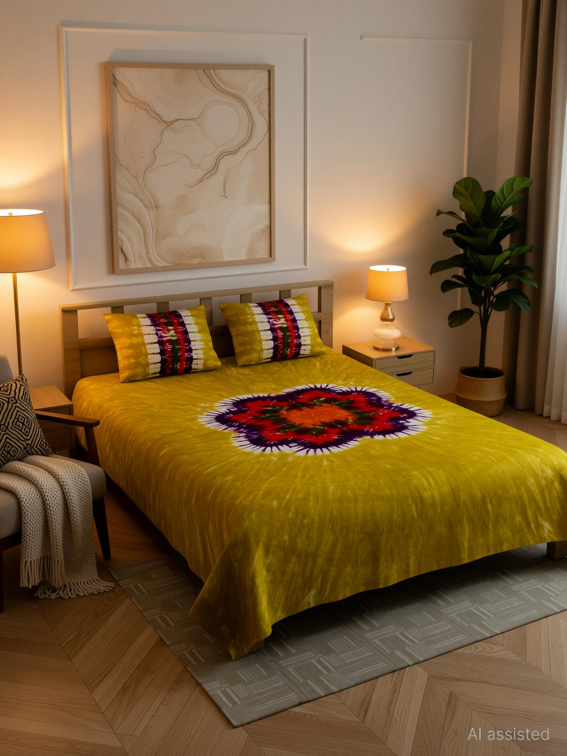 Image of QADRI IMPEX Cotton King Flat 350 TC Jaipuri Prints 1 Bedsheet with 2 Pillow Covers