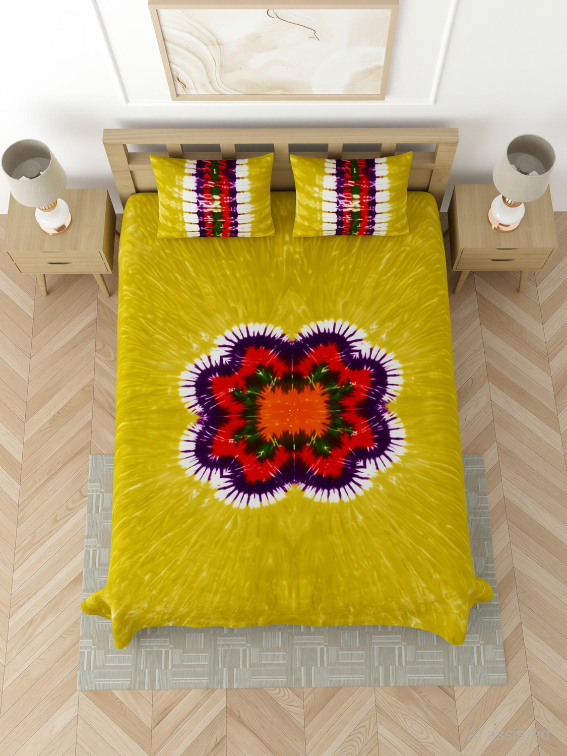 Image of QADRI IMPEX Cotton King Flat 350 TC Jaipuri Prints 1 Bedsheet with 2 Pillow Covers