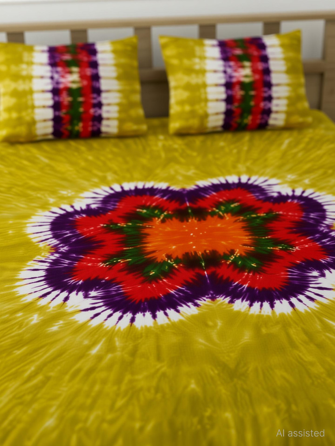 Image of QADRI IMPEX Cotton King Flat 350 TC Jaipuri Prints 1 Bedsheet with 2 Pillow Covers