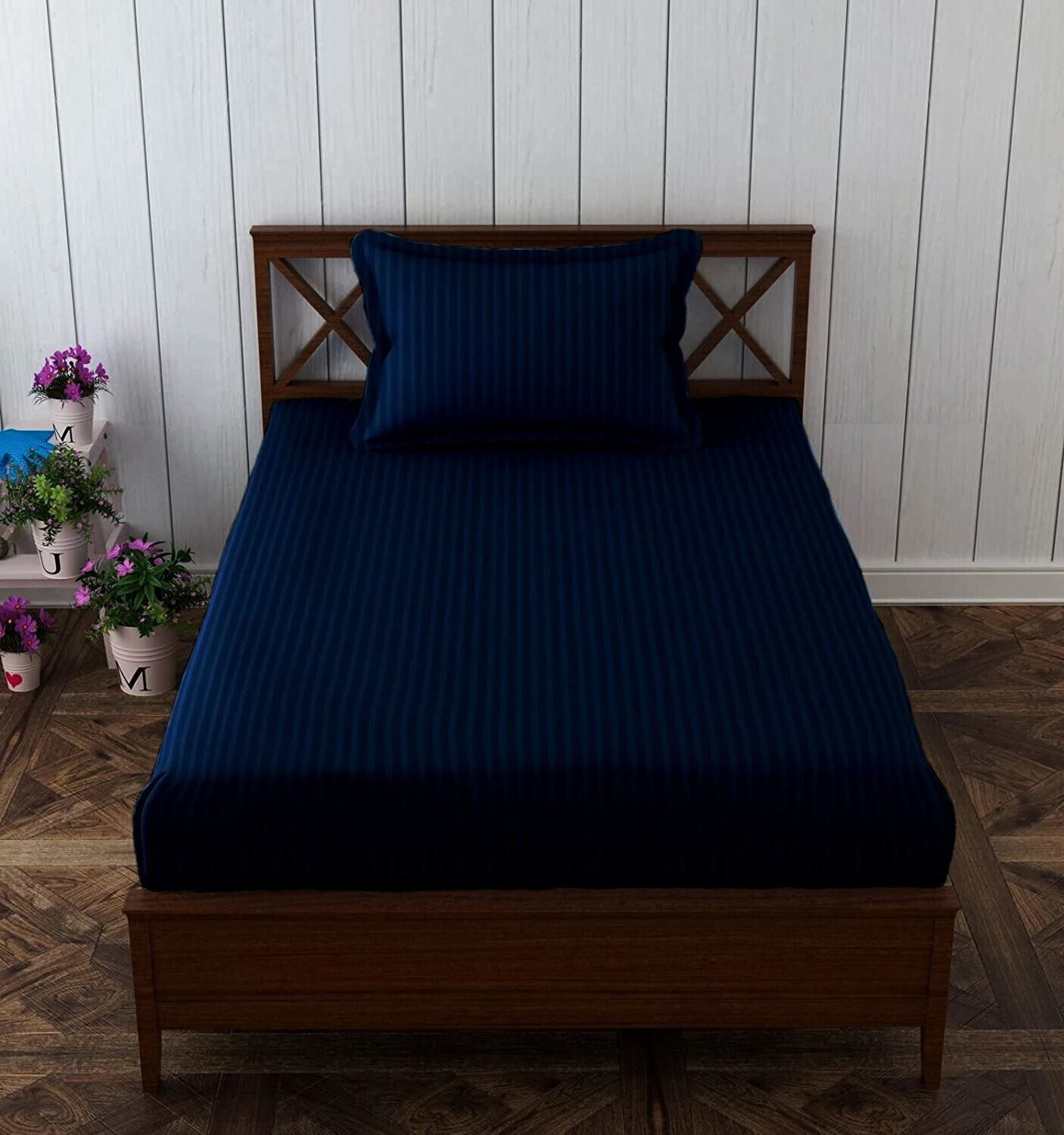 Image of HOMYBEES Cotton Single Flat 210 TC Striped 1 Bedsheet