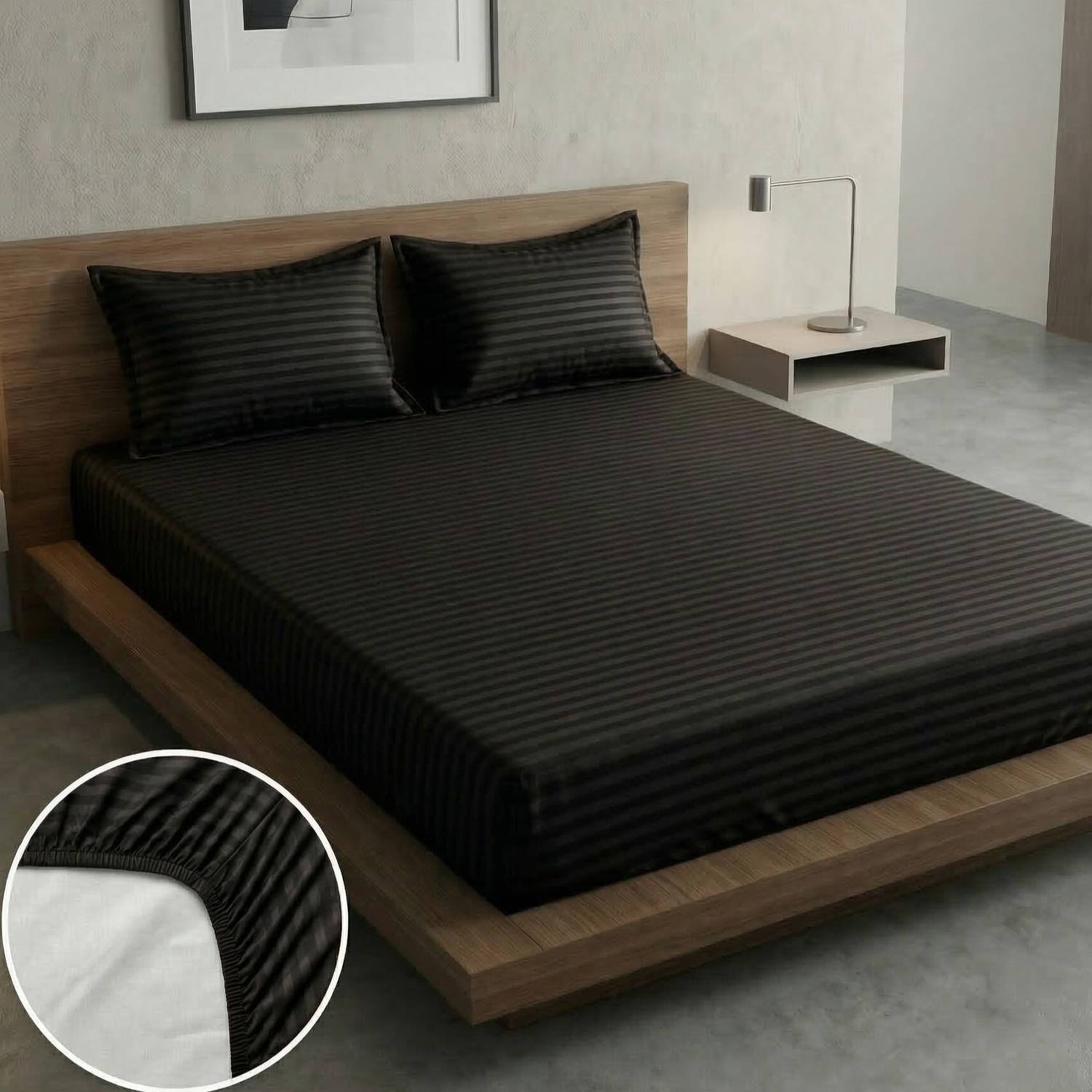 Home Sizzler Microfiber Double Fitted (Elastic) 300 TC Striped 1