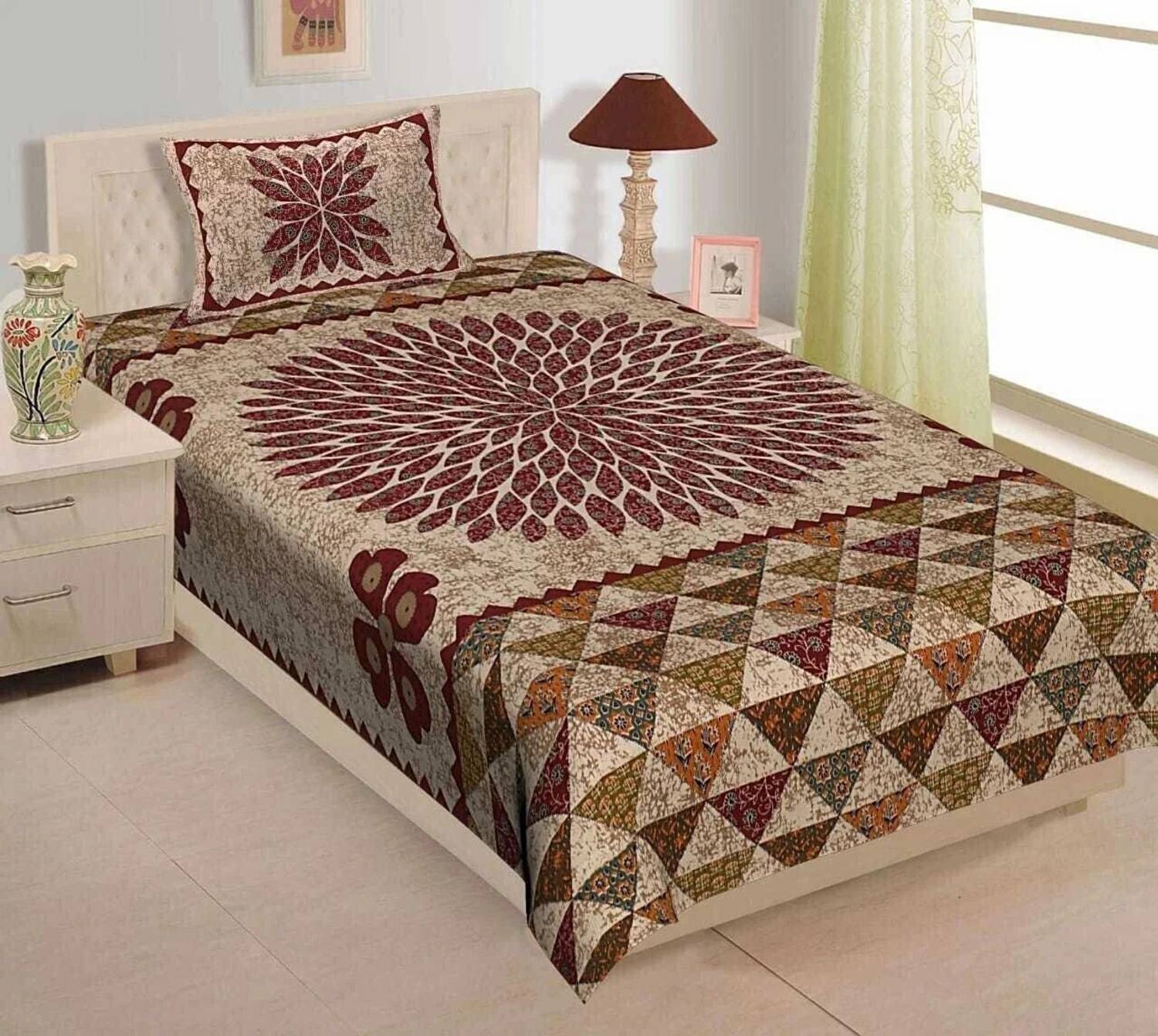 Rajasthani Traditional Cotton Single Flat 300 TC Printed 1 Bedshe