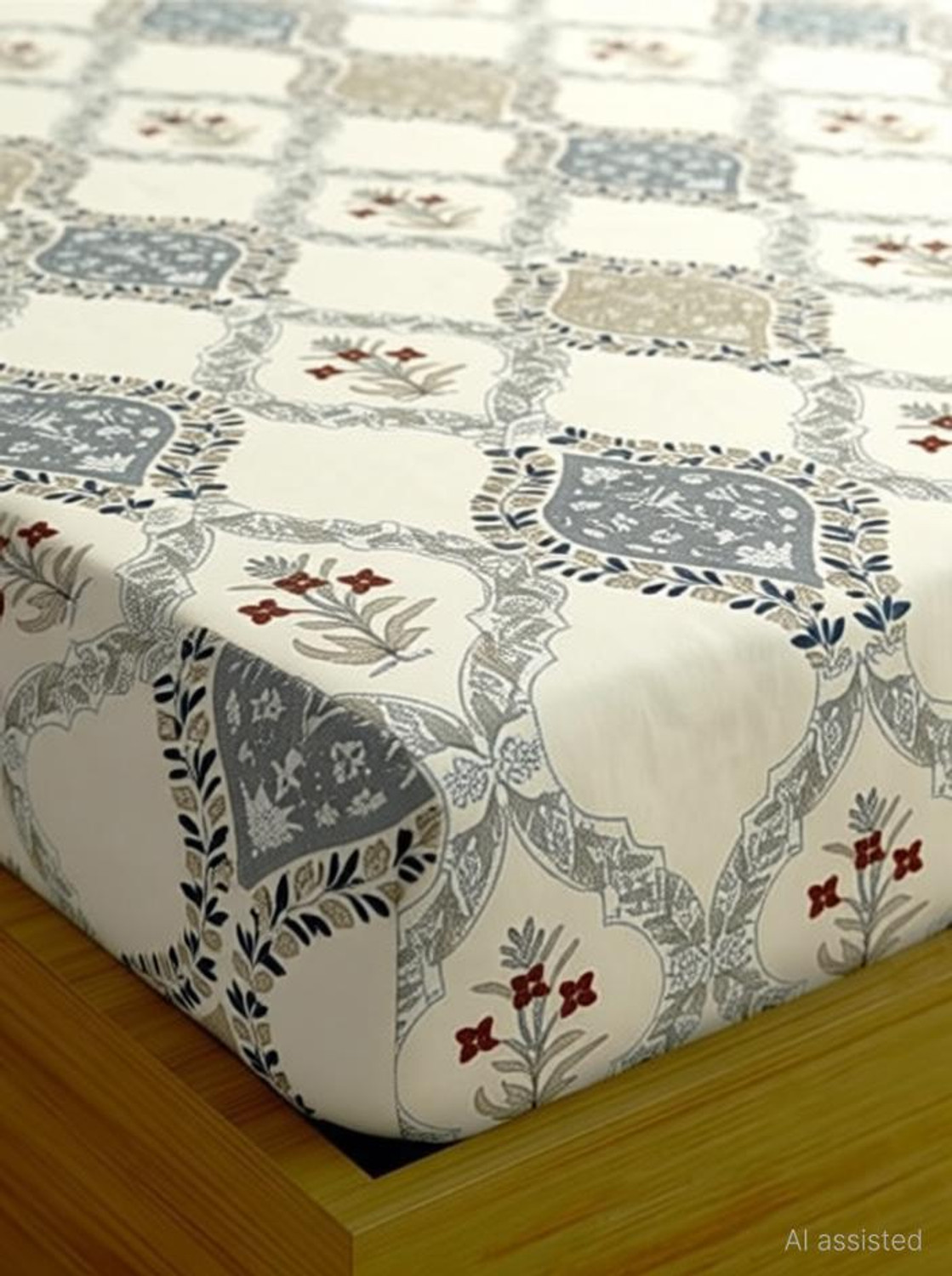 Image of LA MANTTA Cotton Blend King Fitted (Elastic) 250 TC Floral 1 Bedsheet