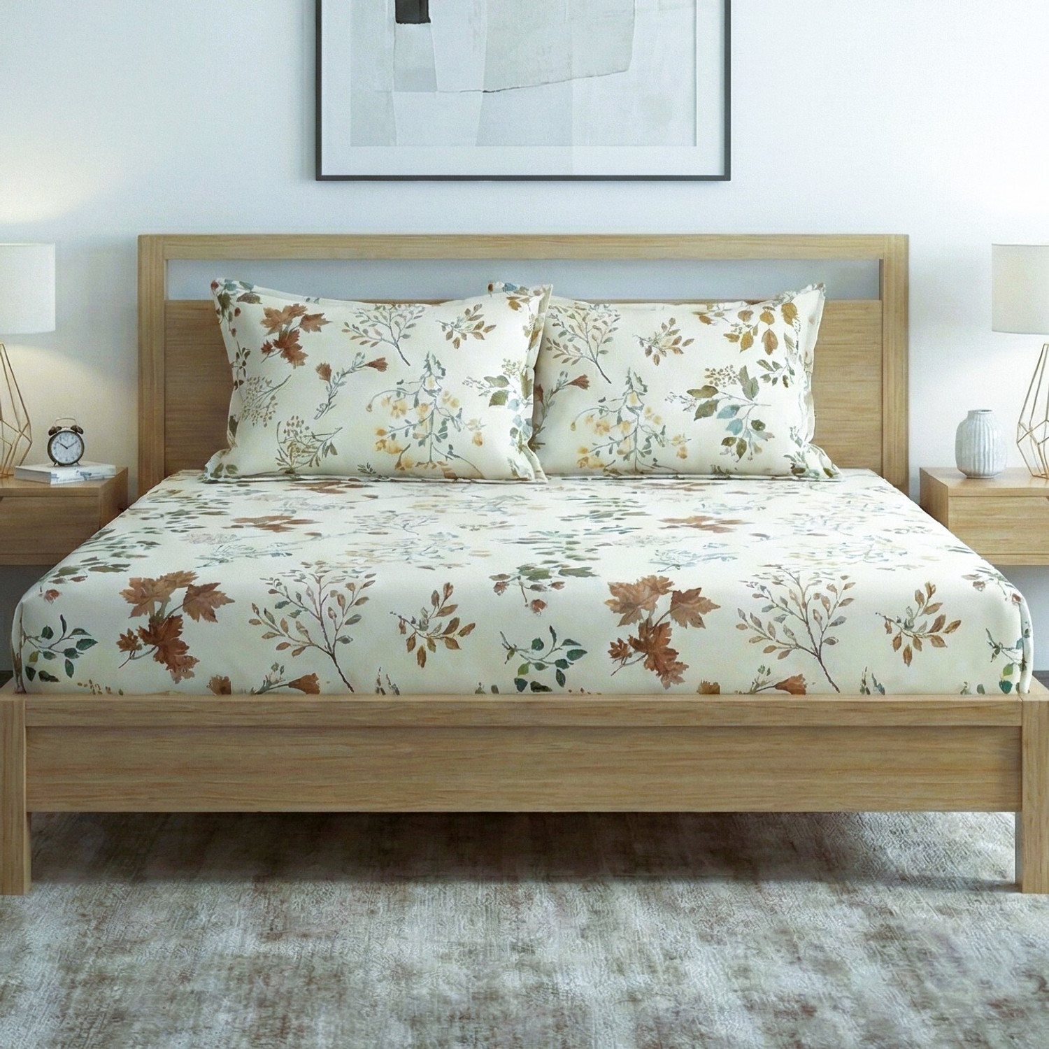 Image of Home Sizzler Microfiber Double Fitted (Elastic) 144 TC Floral 1 Bedsheet with 2 Pillow Covers