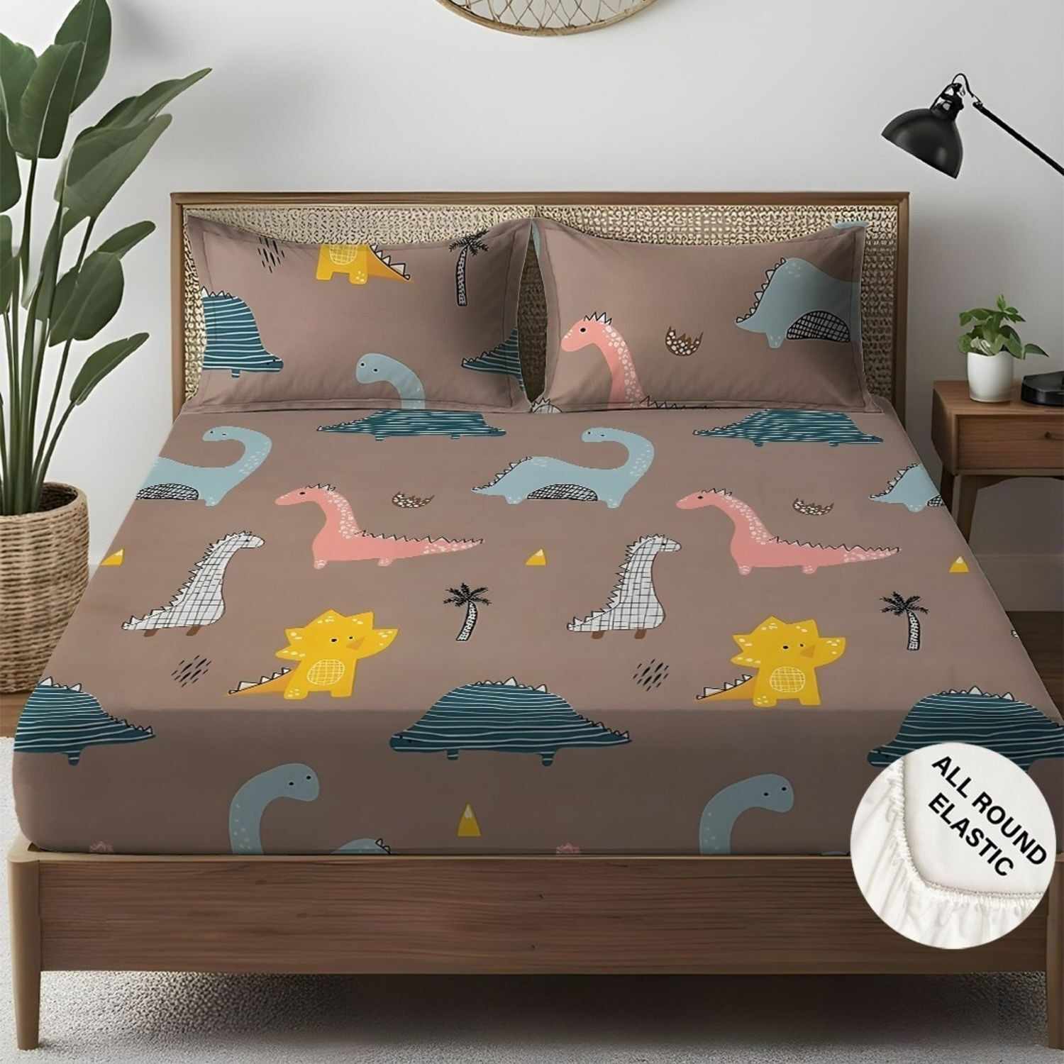 Image of Weave & Decor Microfiber King Fitted (Elastic) 300 TC Cartoon 1 Bedsheet with 2 Pillow Covers