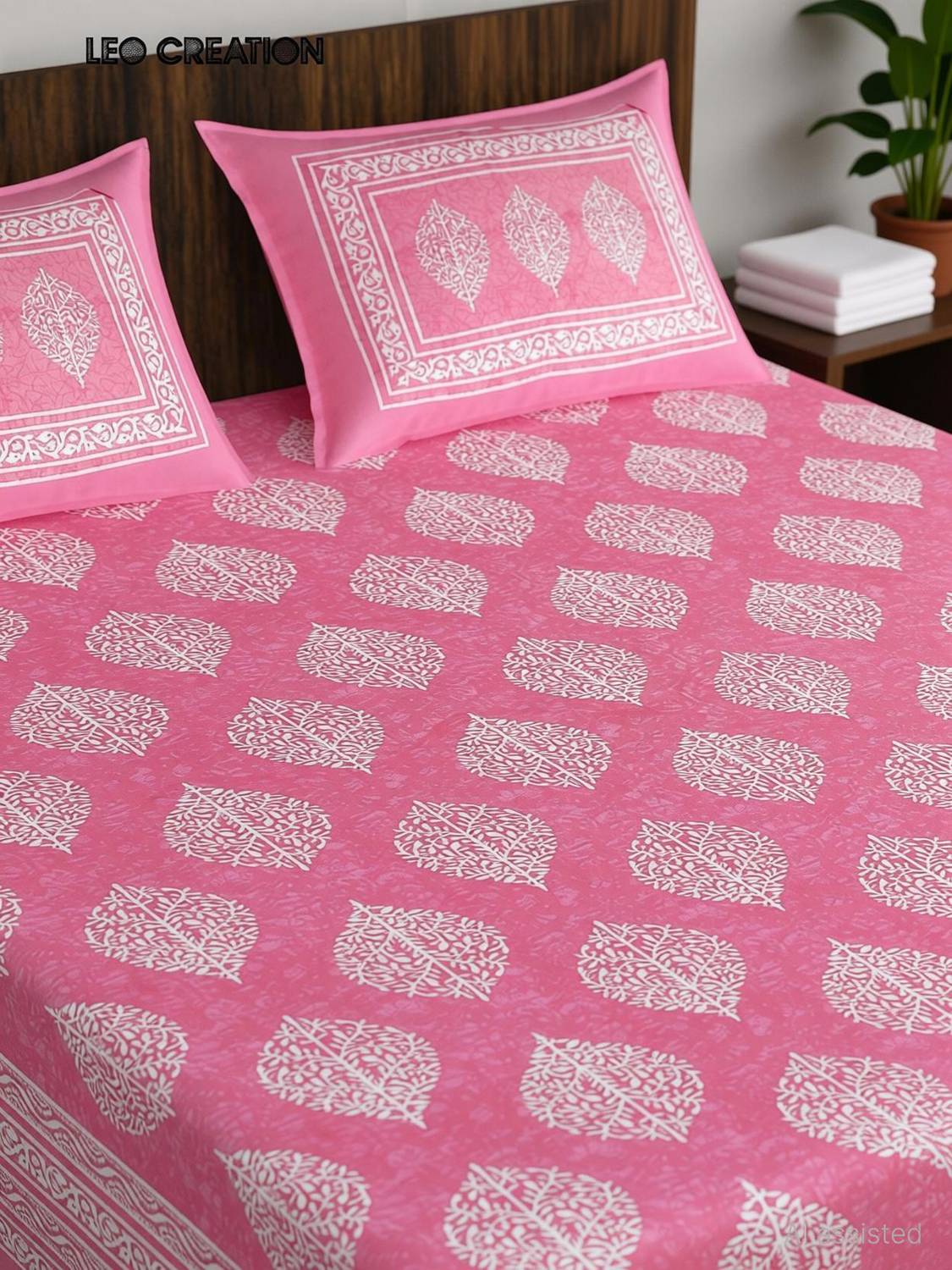 Leo Cotton Double Flat 144 TC Jaipuri Prints Bedsheet with 2 Pillow - Image 4