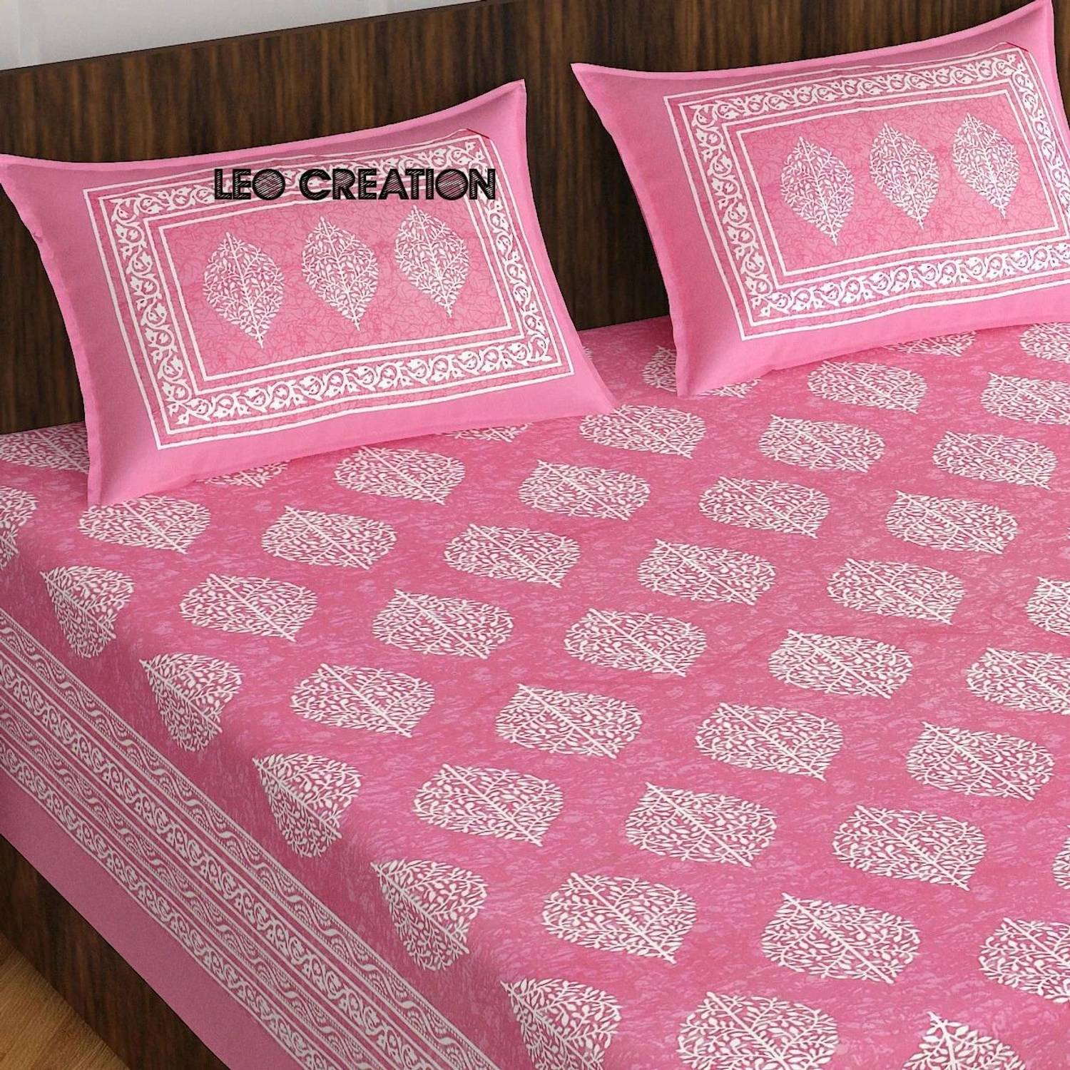 Leo Cotton Double Flat 144 TC Jaipuri Prints Bedsheet with 2 Pillow - Image 3