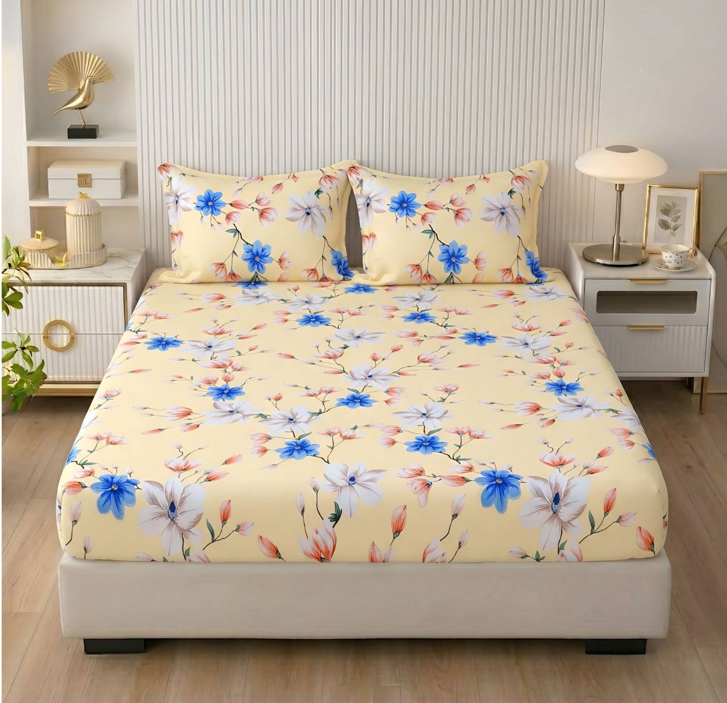 BSB HOME Cotton Double Fitted (Elastic) 180 TC Abstract 1 Bedsheet with 2 Pillow Covers