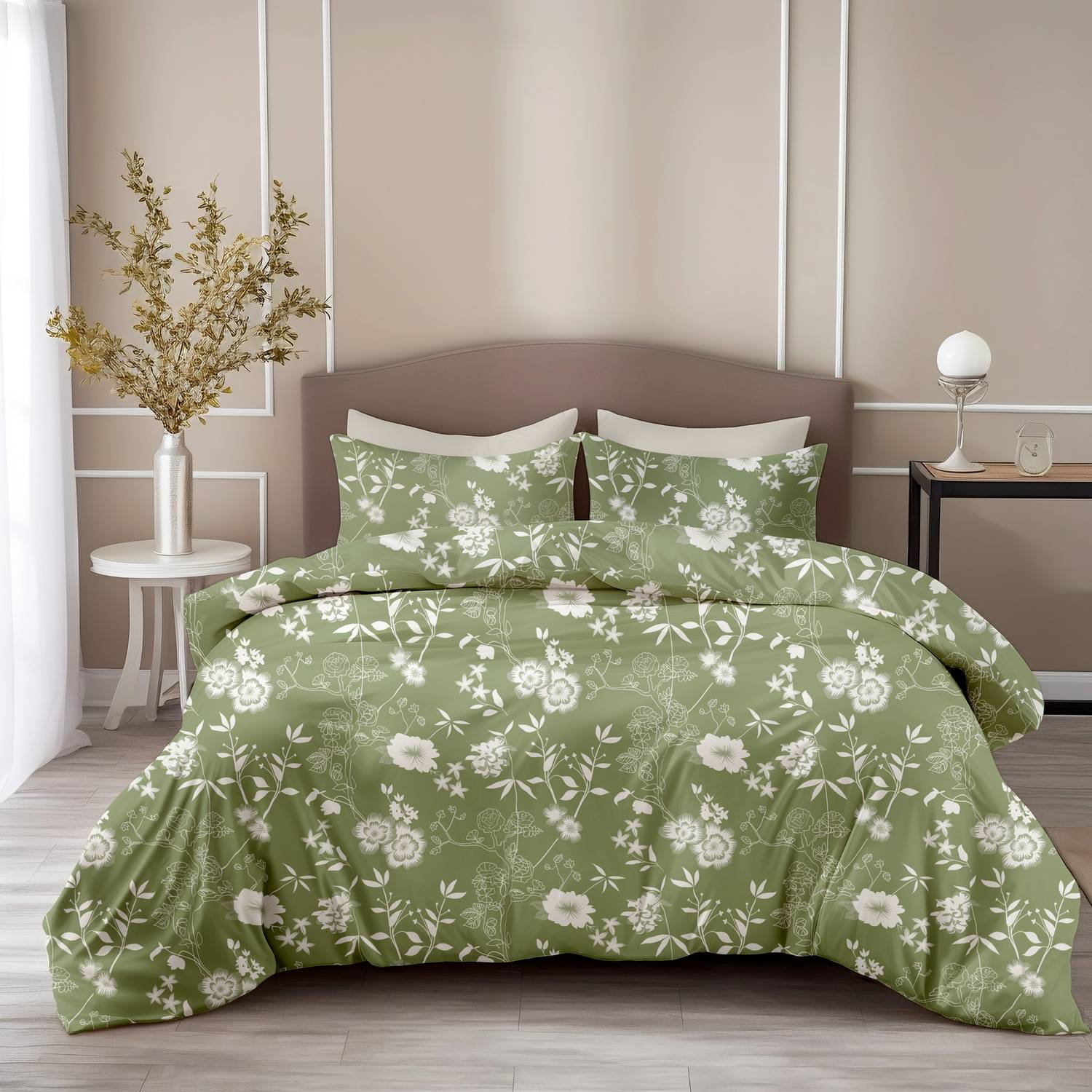 LORETO Cotton King Flat 144 TC Floral 1 Bedsheet with 2 Pillow Co