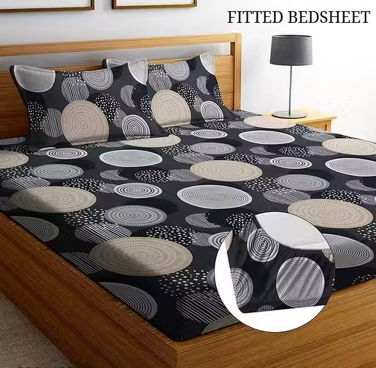 Image of RisingStar Microfiber King Fitted (Elastic) 250 TC Printed 1 Bedsheet with 2 Pillow Covers