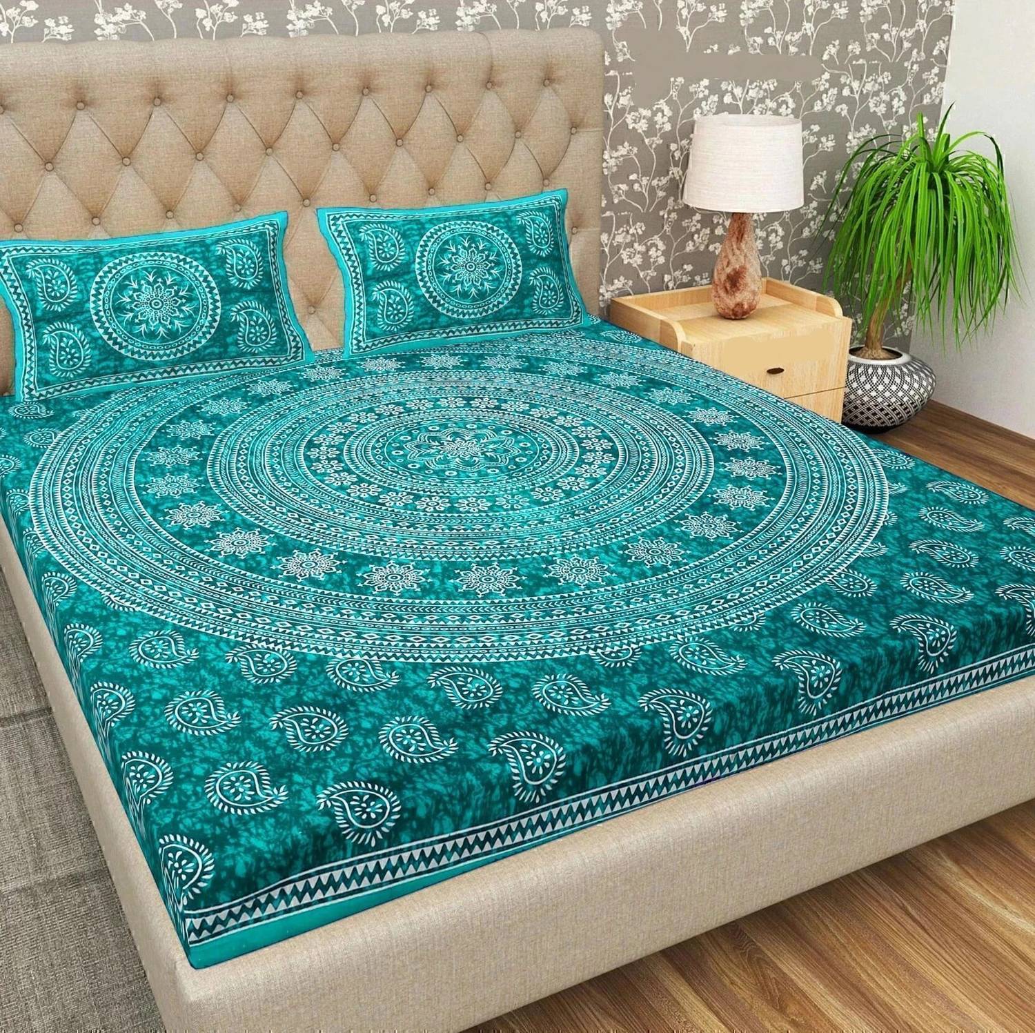 BharatLinen Cotton King Flat 144 TC Jaipuri Prints 1 Summer Bedsh