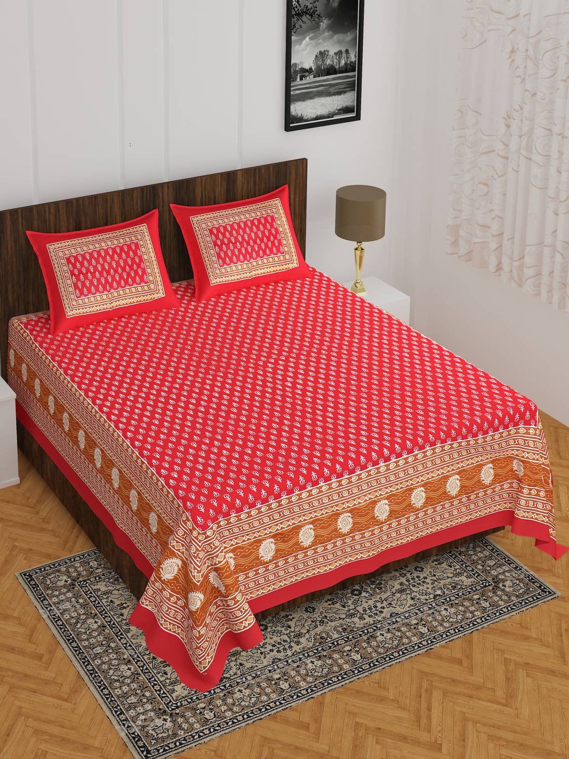 VNV Creation Cotton Double Flat 144 TC Jaipuri Prints 1 Bedsheet