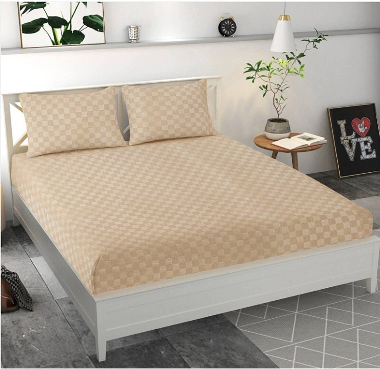 BROMWICK Microfiber Double Flat 250 TC Checkered 1 Bedsheet with