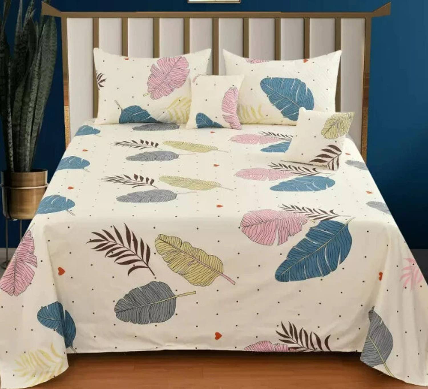 NCS Cotton Double Flat 300 TC Floral 1 Bedsheet with 2 Pillow Cov
