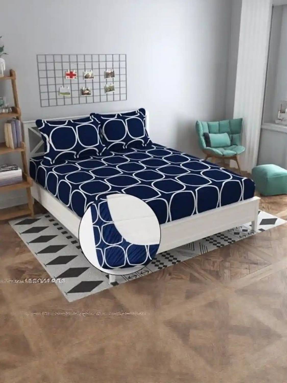 adhb Microfiber Double Fitted (Elastic) 200 TC Geometric 1 Bedsheet with 2 Pillow Covers