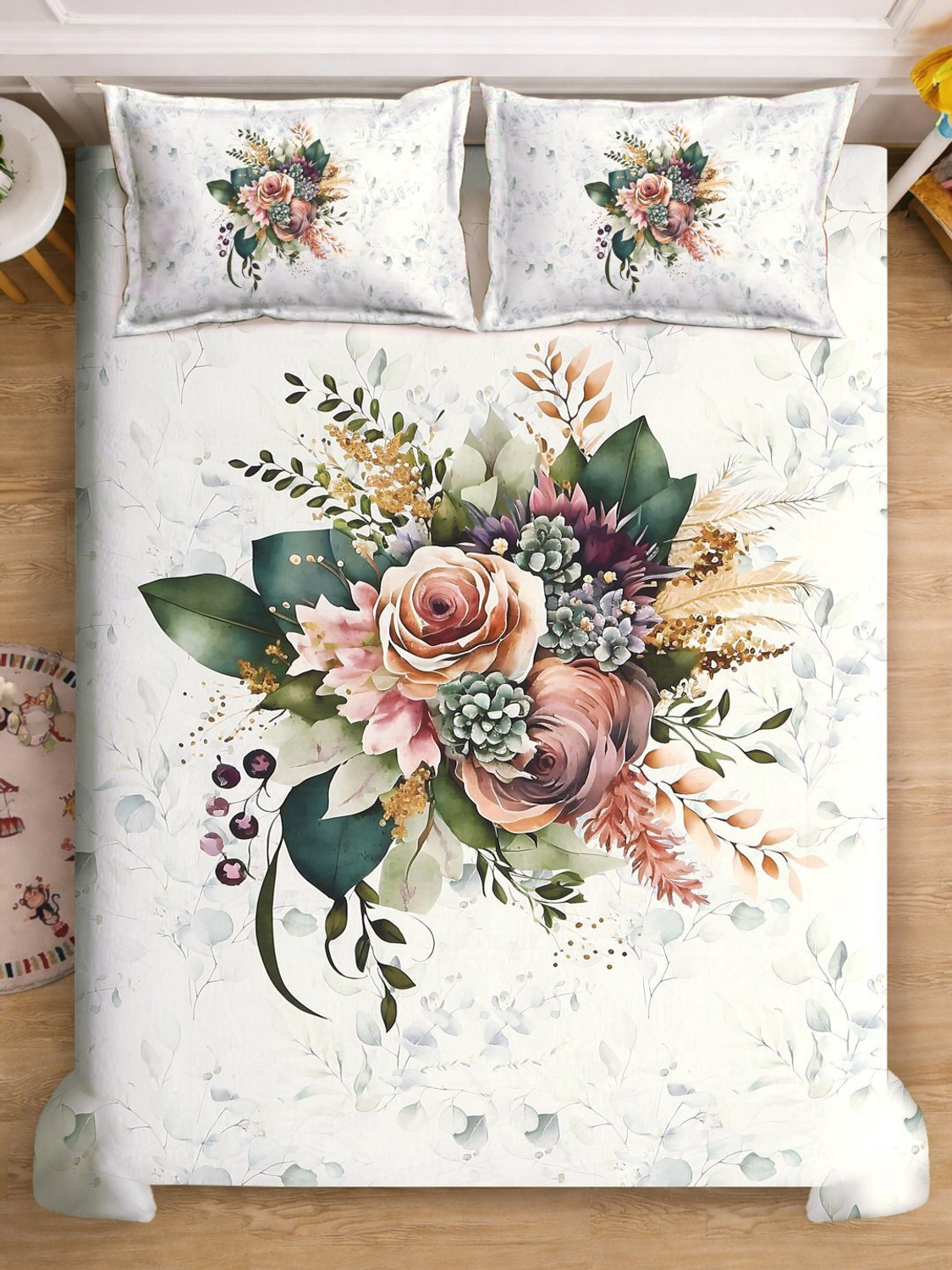 Image of Klotthe Cotton Blend King Flat 400 TC Floral 1 Bedsheet