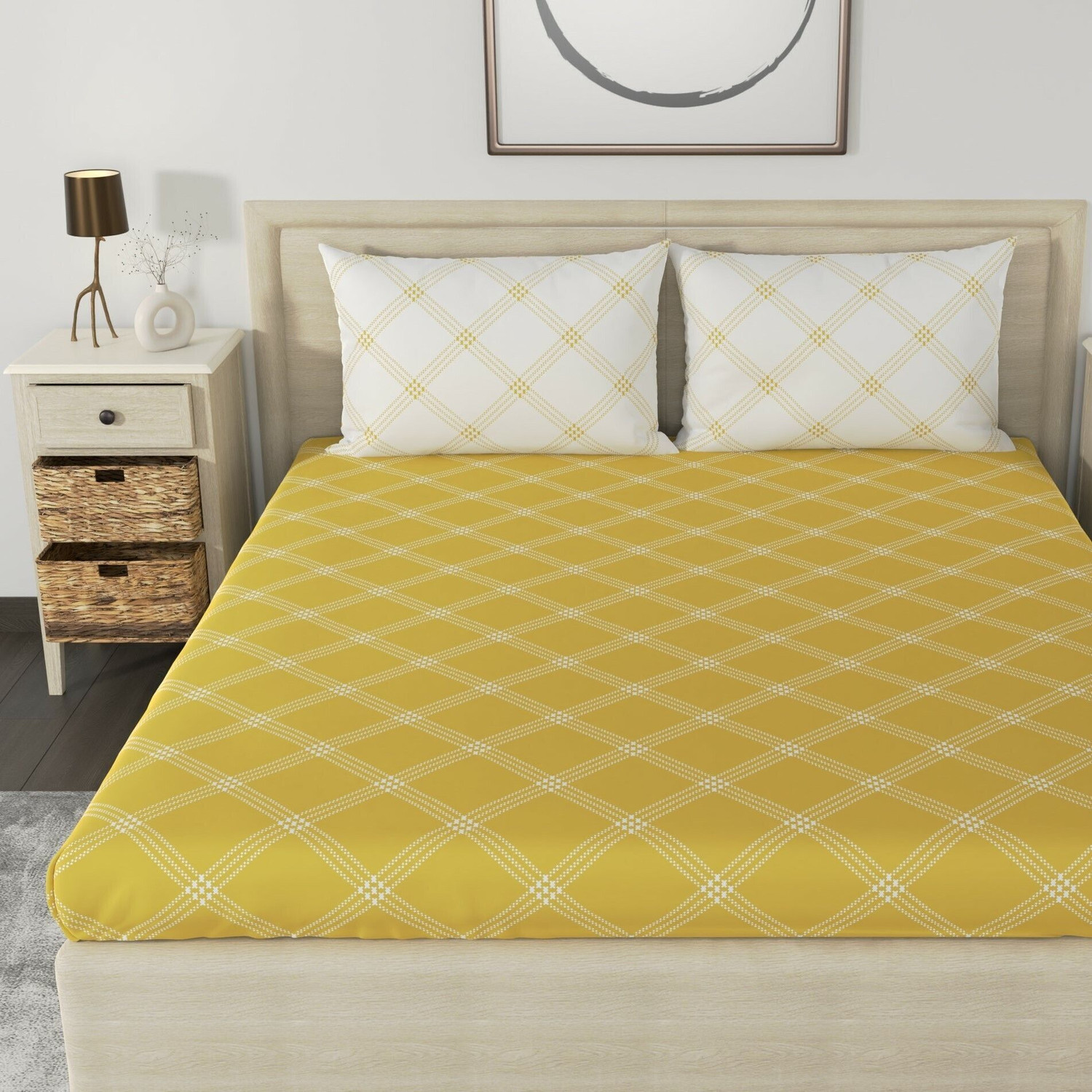 Image of Huesland Cotton King Flat 210 TC Geometric 1 Bedsheet with 2 Pillow Covers