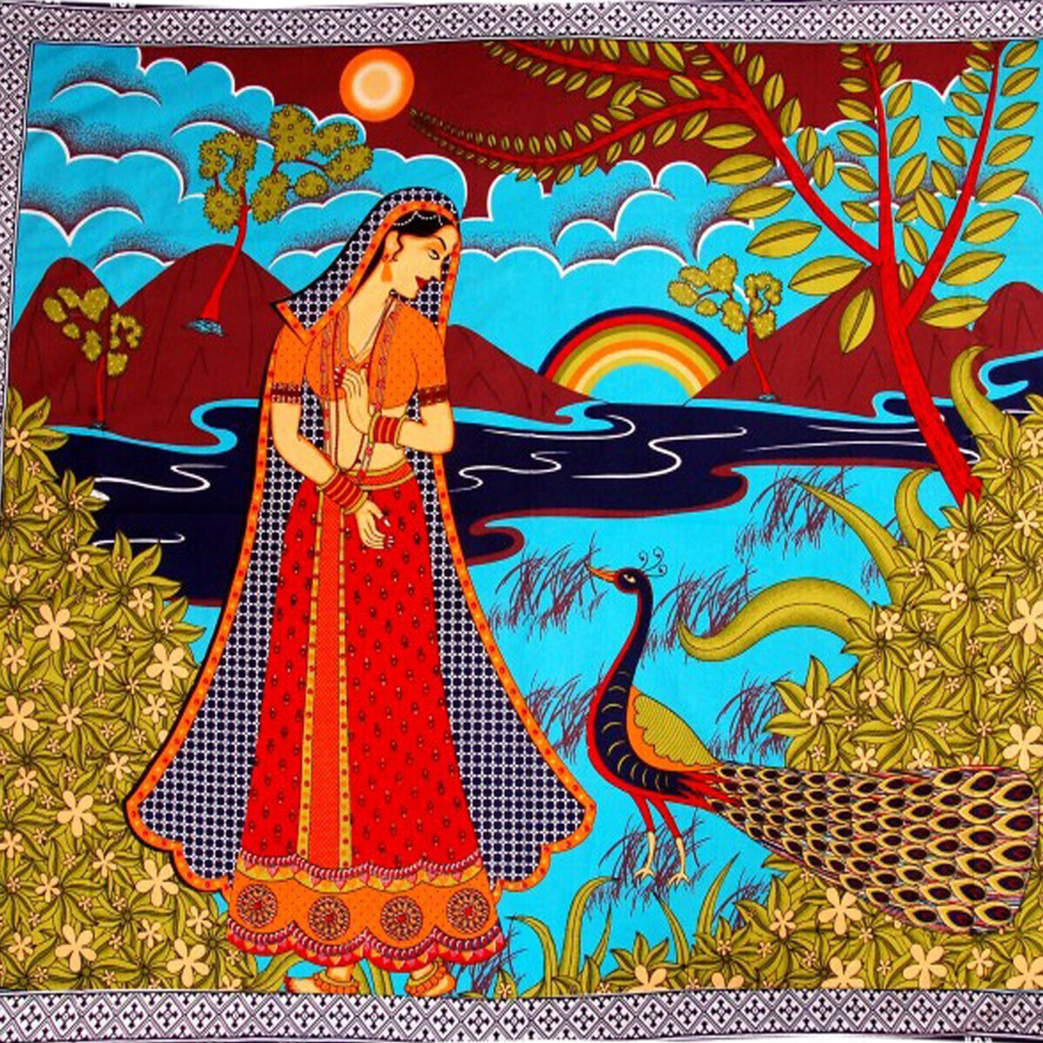 Image of JAIPUR FASHION Cotton Double Flat Printed 1 Bedsheet with 2 Pillow Covers (Blue)