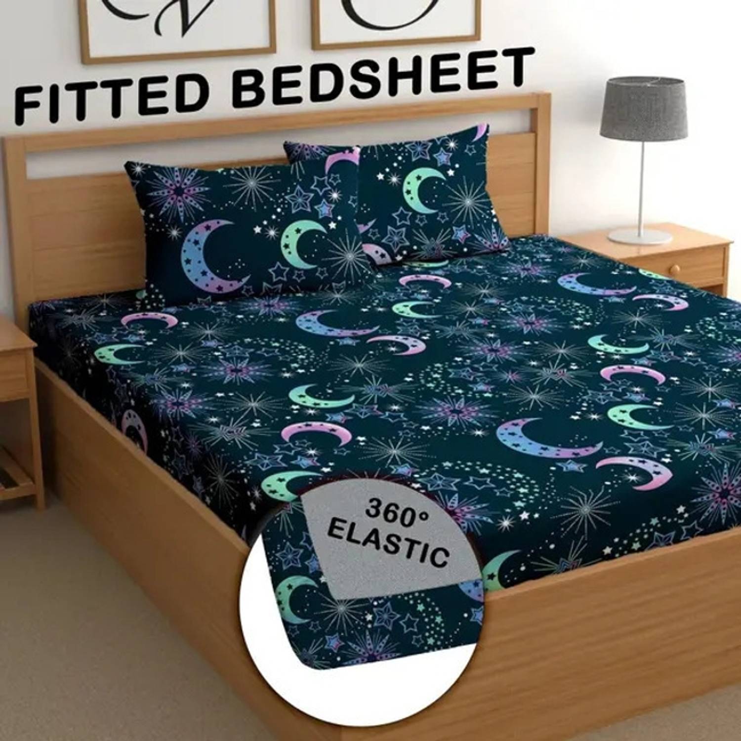 AMEYAA Cotton Double Fitted (Elastic) 320 TC Printed 1 Summer Bed