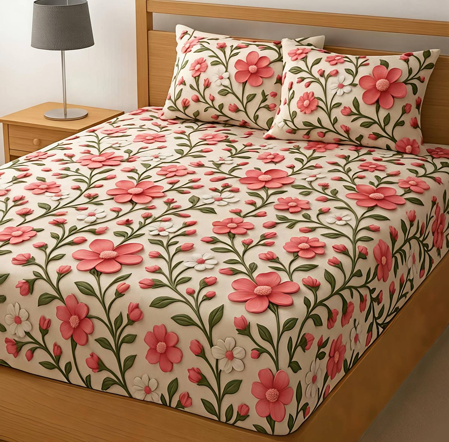 Decent Home Cotton Double Fitted (Elastic) 240 TC Floral 1 Bedshe