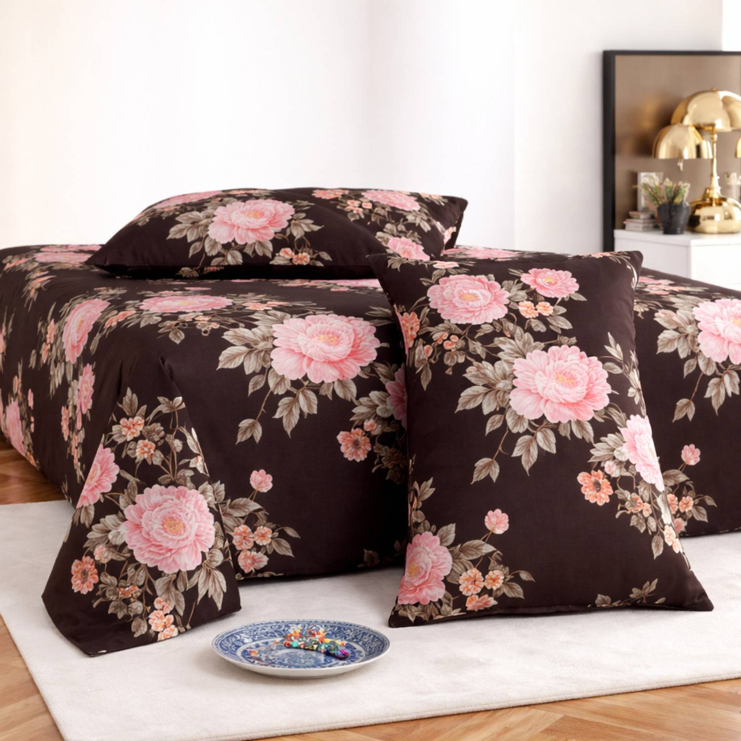 AMEYAA Cotton King Flat 320 TC Floral 1 Bedsheet with 2 Pillow Covers